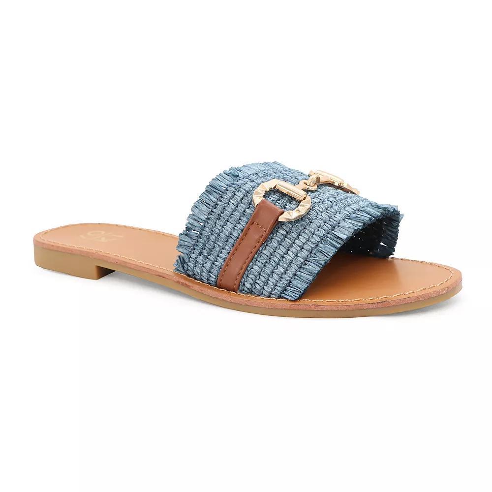Yoki KARMEN-20 Raffia Woven Flat Buckle Women's Slide Sandals, Size: 9 Medium, Blue Product Image