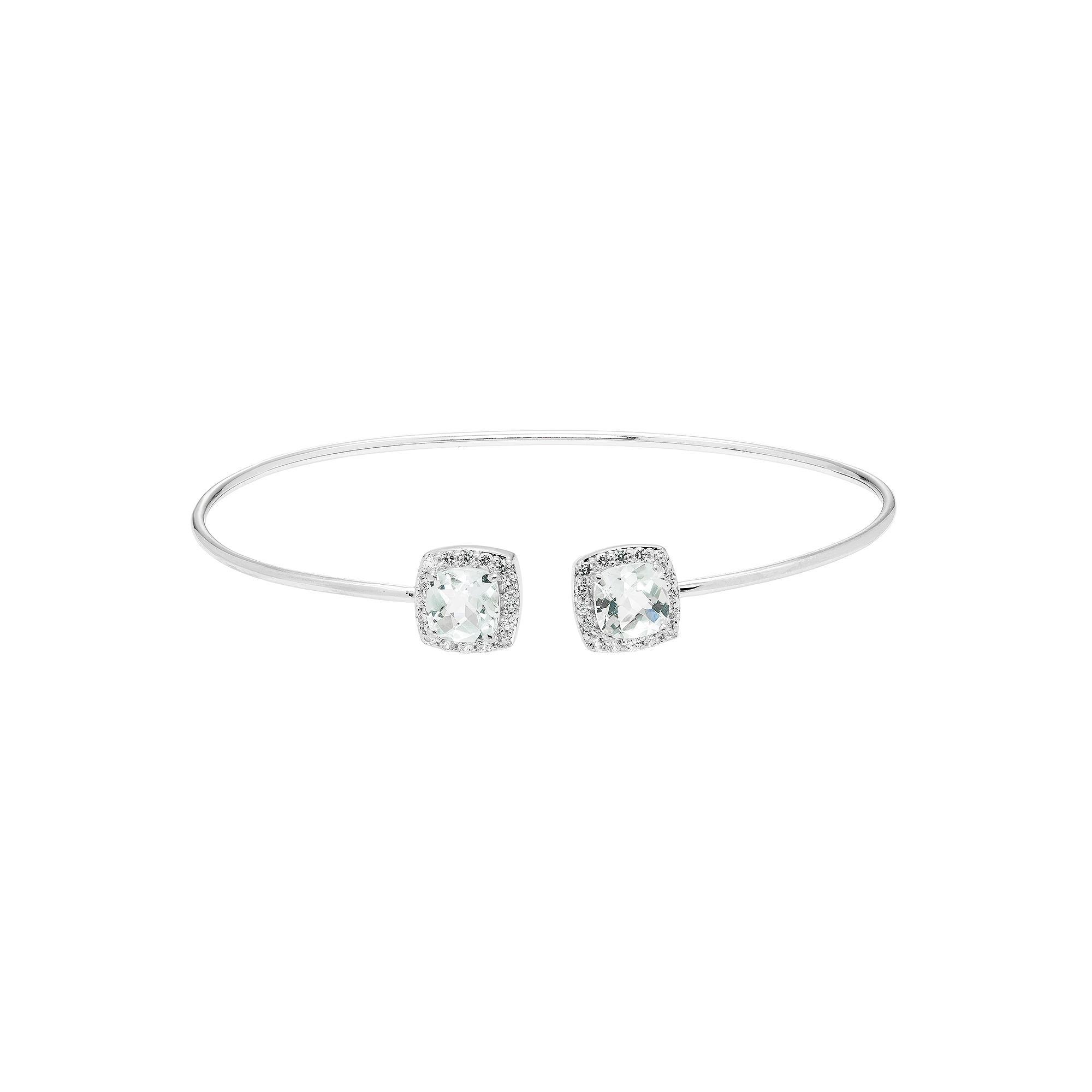 Sterling Silver White Topaz Cushion Halo Cuff Bracelet, Womens Product Image