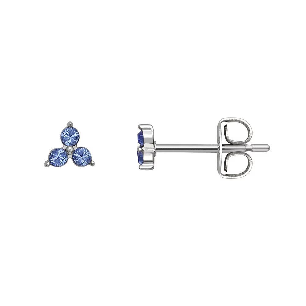 Brilliance Silver Tone Triple Crystal Birthstone Stud Earrings, Womens, Silver Tone December Product Image