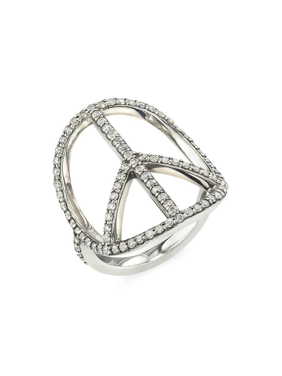 Womens Peace Sign Sterling Silver & 0.95 TCW Diamond Ring Product Image