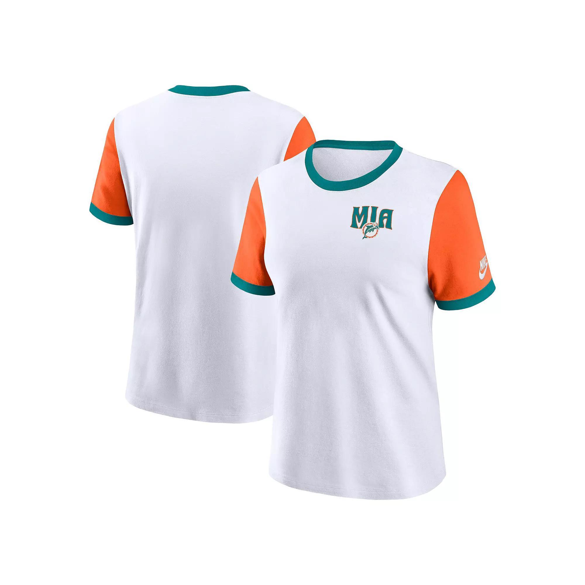 Women's Nike White/Orange Miami Dolphins Rewind Ringer T-Shirt, Size: Small Product Image