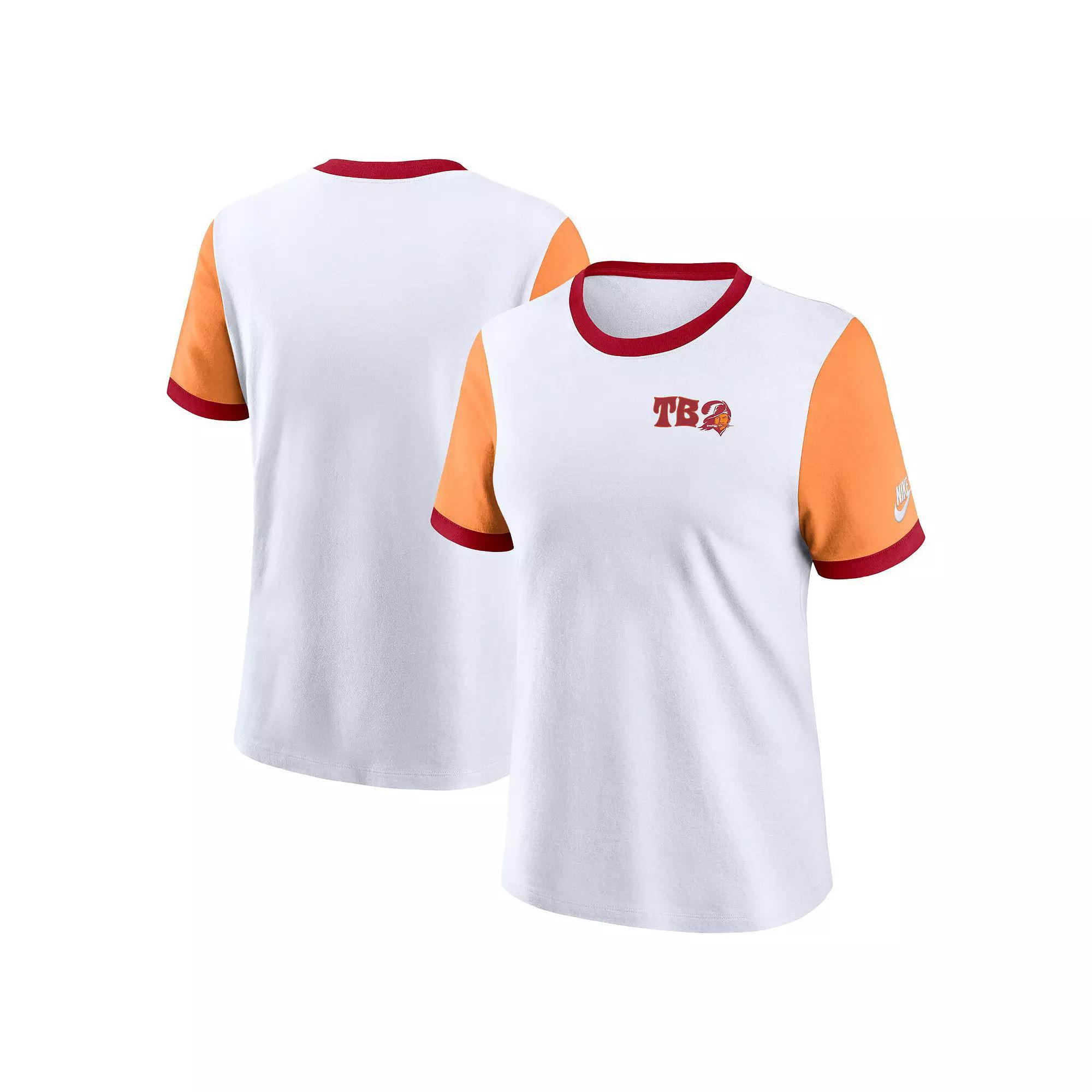 Women's Nike White/Orange Tampa Bay Buccaneers Rewind Ringer T-Shirt, Size: Large Product Image