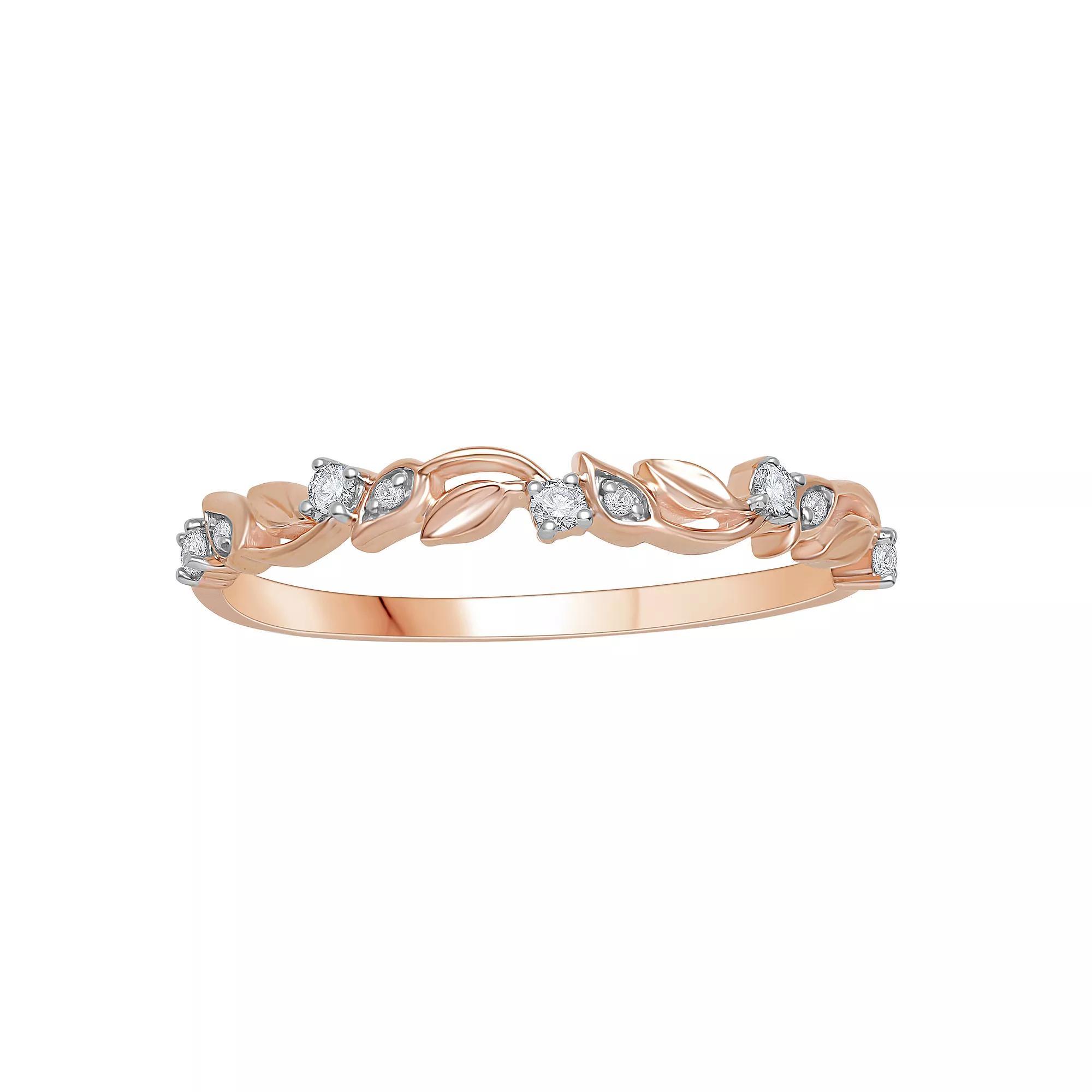 10k Rose Gold Diamond Accent Leafy Stackable Ring, Women's, Size: 6 Product Image