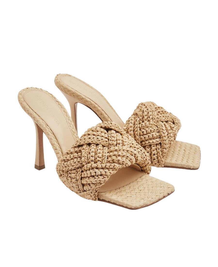 BOTTEGA VENETA 110mm Lido Raffia Woven Mules In Nude Product Image