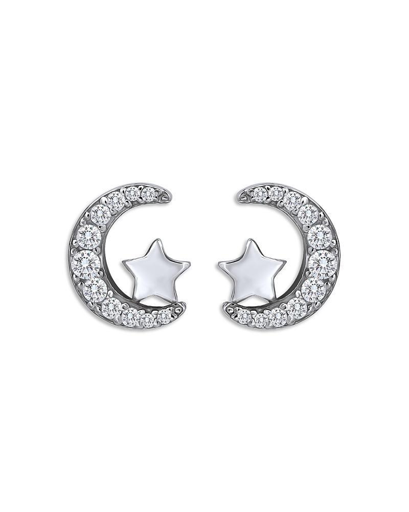Aleure Precioso Sterling Silver Cubic Zirconia Moon & Star Stud Earrings, Women's, Gold Tone Product Image