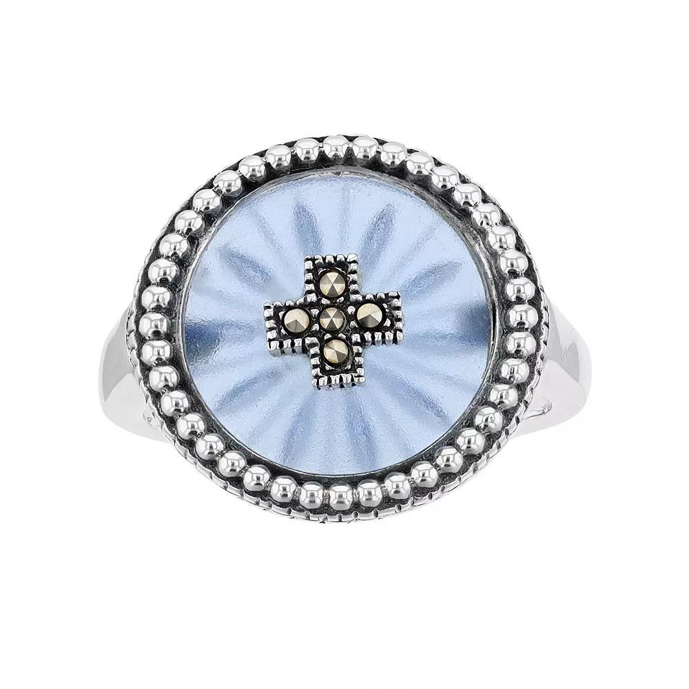 Lavish by TJM Sterling Silver Blue Sunray Crystal & Marcasite Ring, Women's, Size: 8 Product Image