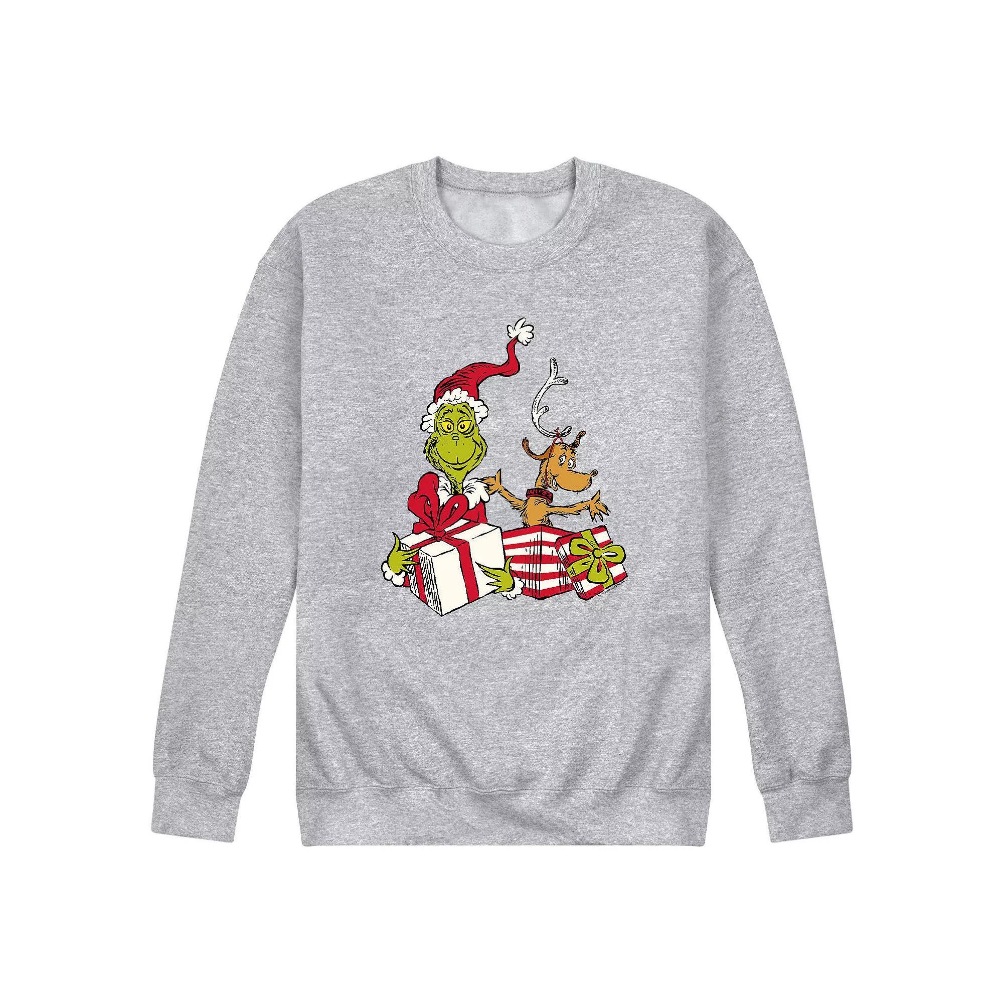 Men's Dr. Suess The Grinch & Max Sweatshirt, Size: Small, Athletic Grey Product Image