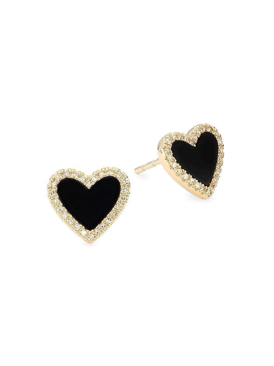 Womens 14K Yellow Gold & Diamond Evil-Eye Heart Stud Earrings Product Image