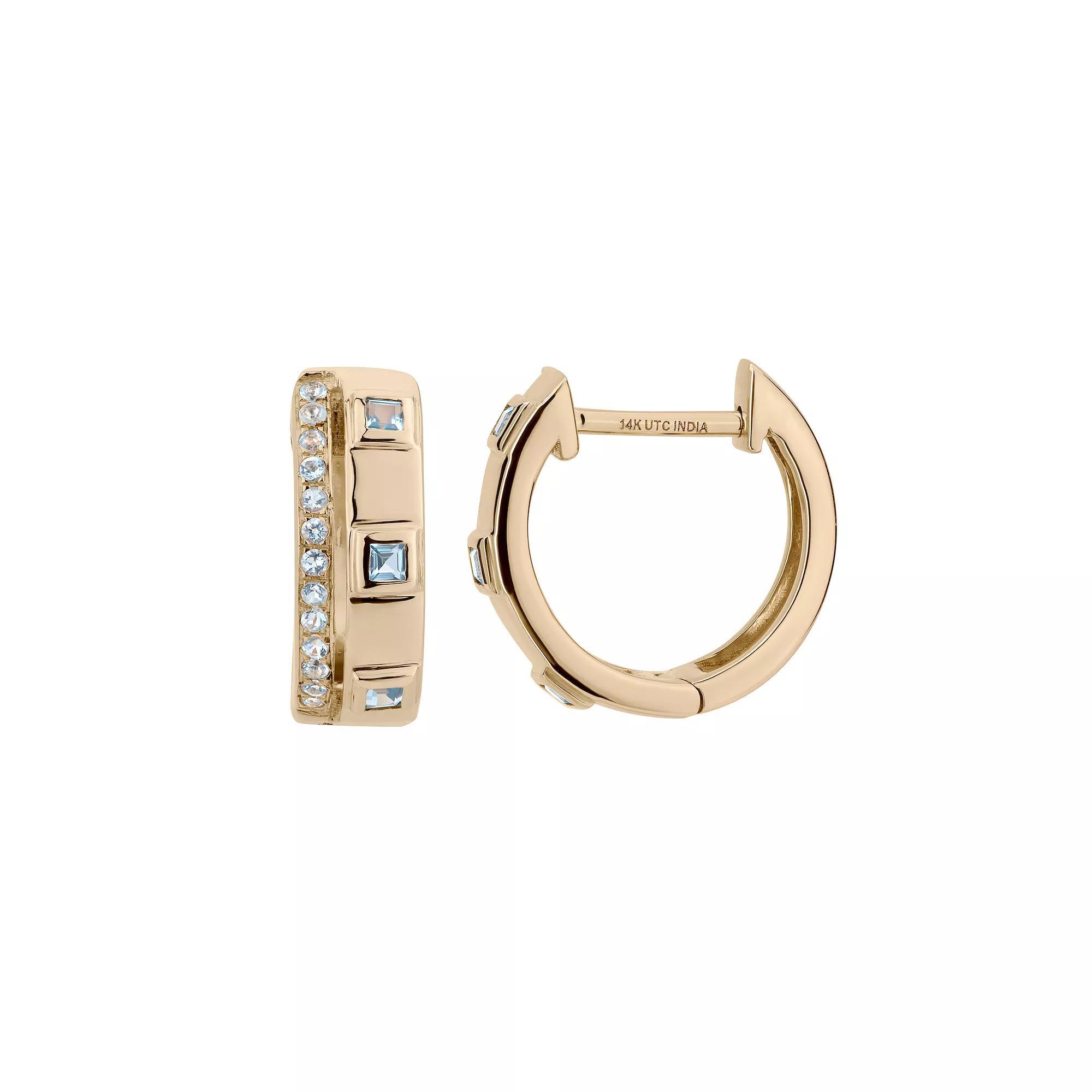 Gemistry 14k Gold Blue Topaz Hinged Hoop Earrings, Women's Product Image