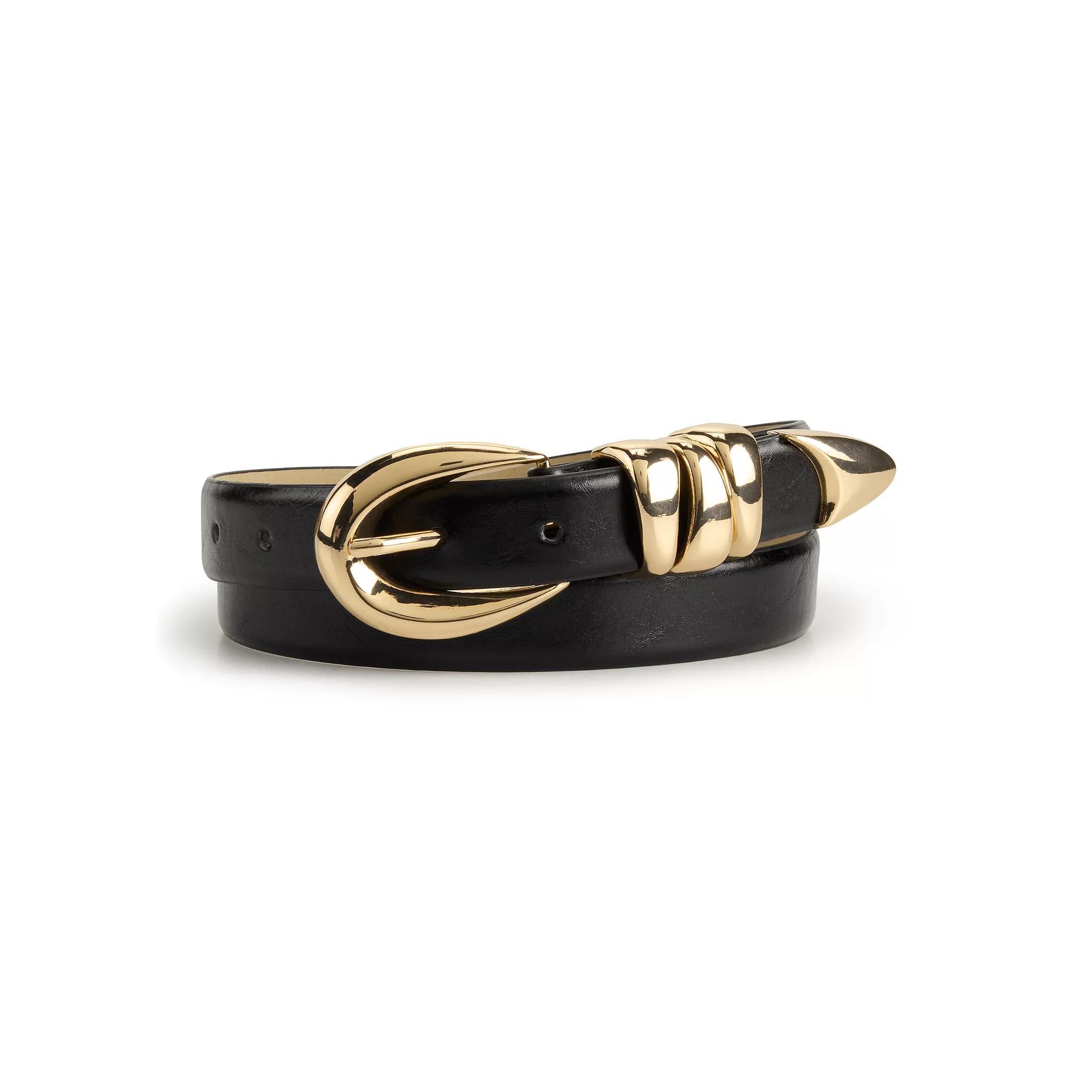 Women's Nine West Sculptural Hardware Panel Belt, Size: Medium, Black Gold Product Image