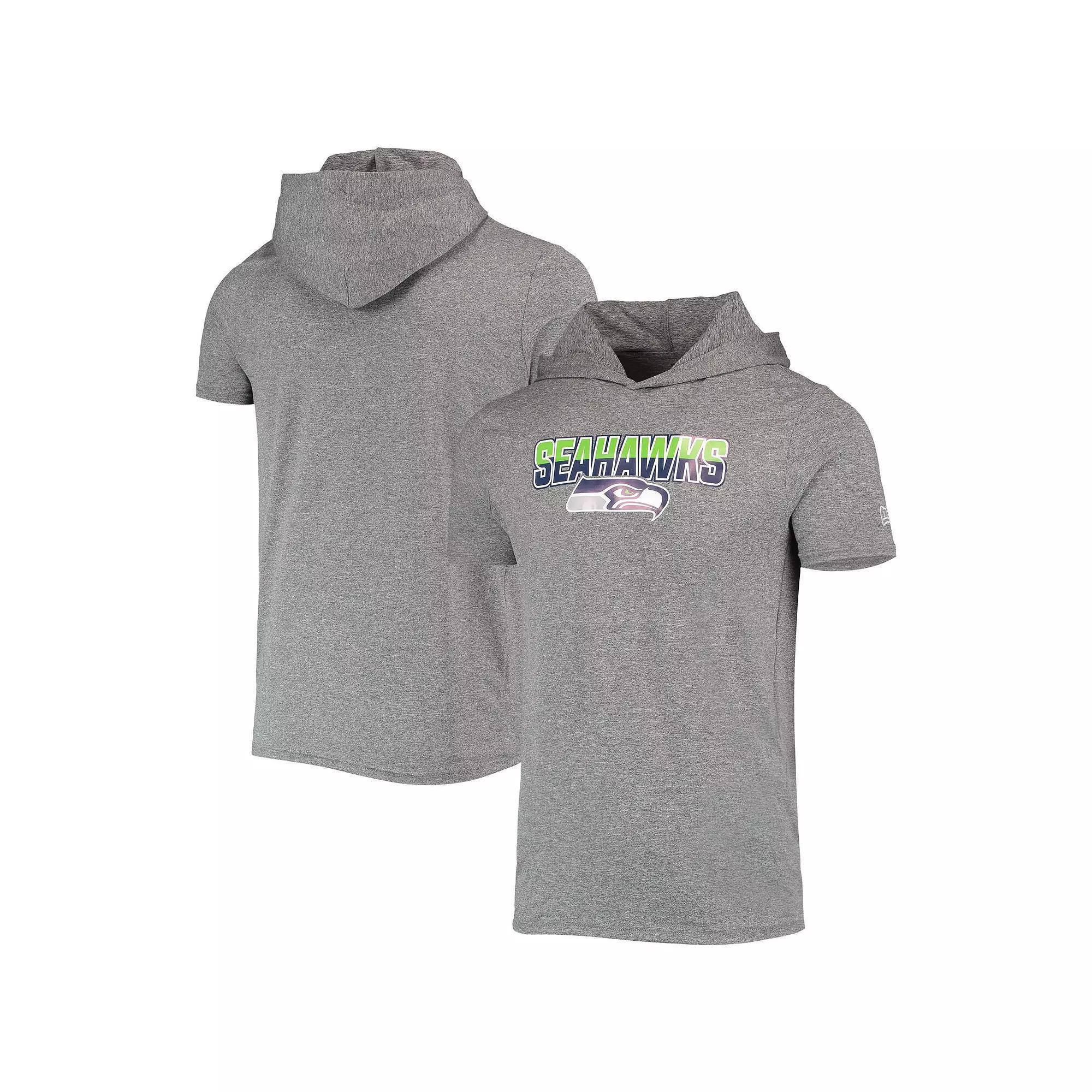 Men's New Era Heathered Gray Seattle Seahawks Team Brushed Hoodie T-Shirt, Size: Large, Grey Product Image