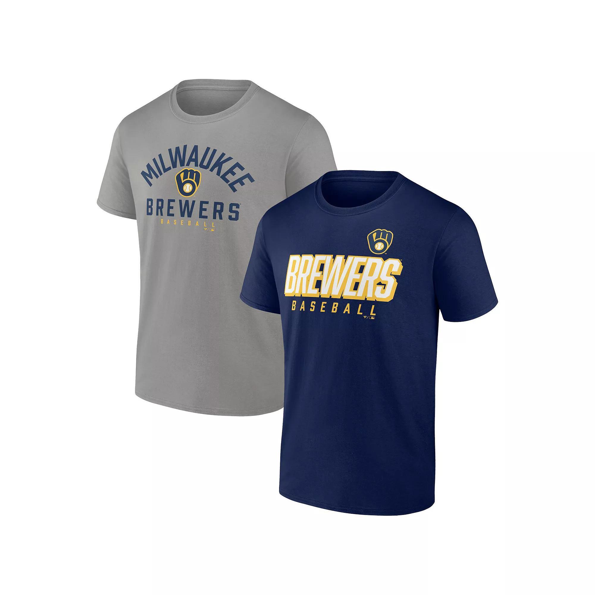 Men's Fanatics Branded Navy/Gray Milwaukee Brewers Player Pack T-Shirt Combo Set, Size: Small, Blue Product Image