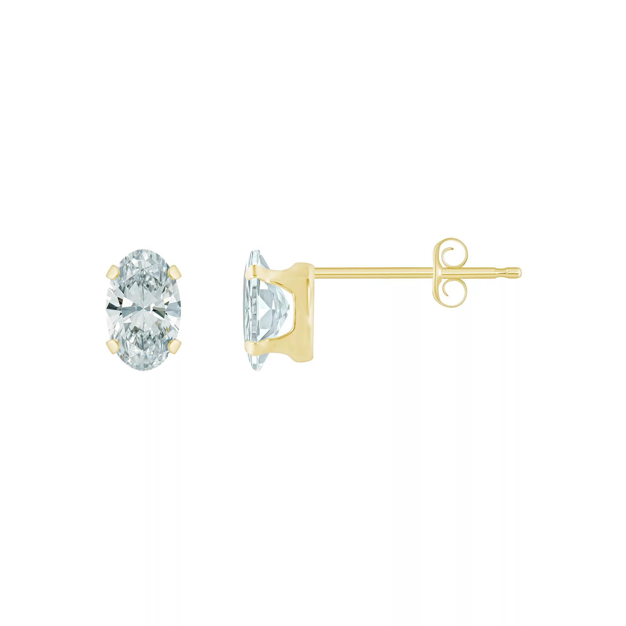 Celebration Gems 10k Gold Oval Cubic Zirconia Stud Earrings, Women's, White Product Image