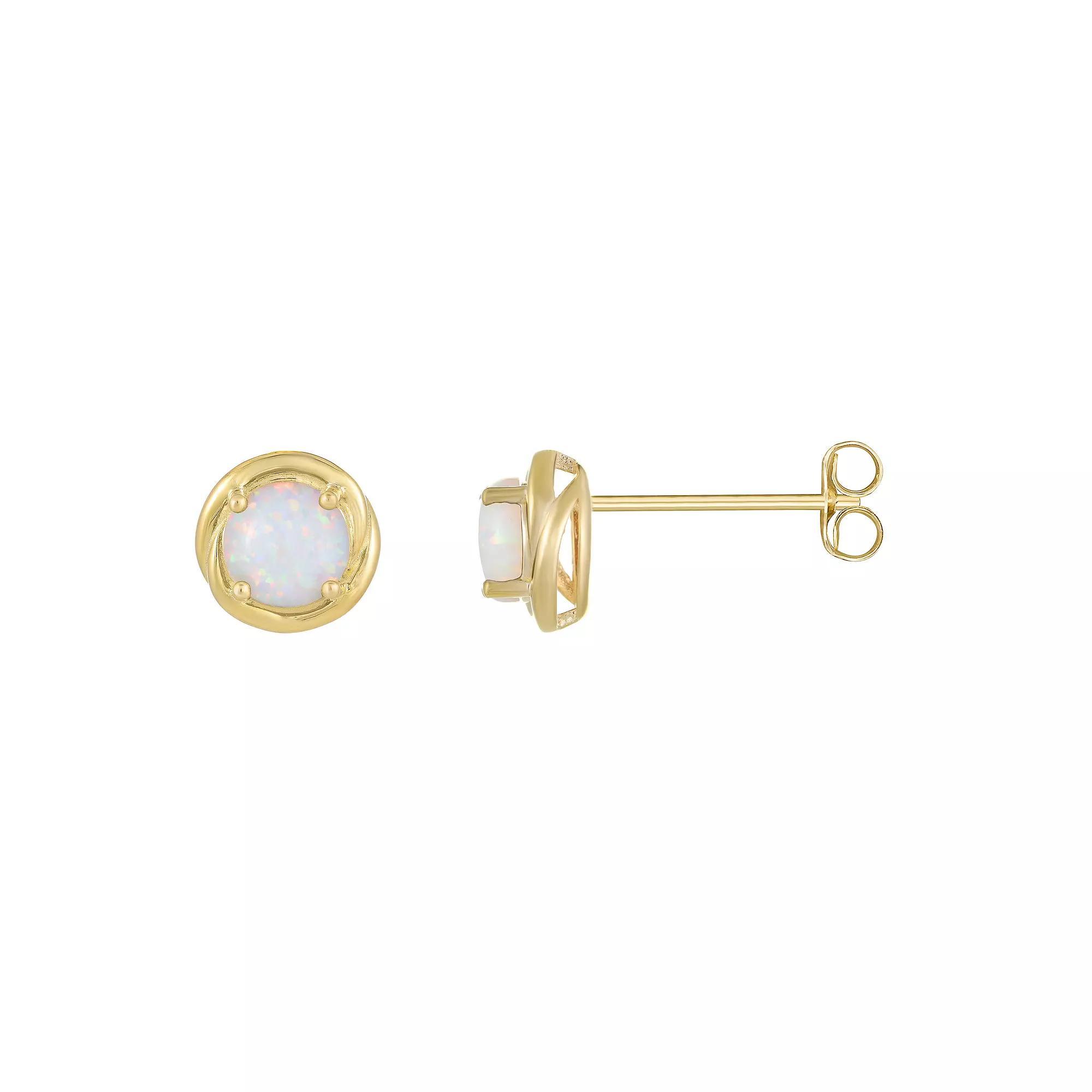 Gemminded 18k Gold Plated Sterling Silver & Lab-Created Opal Round Stud Earrings, Women's, Gold Tone Product Image