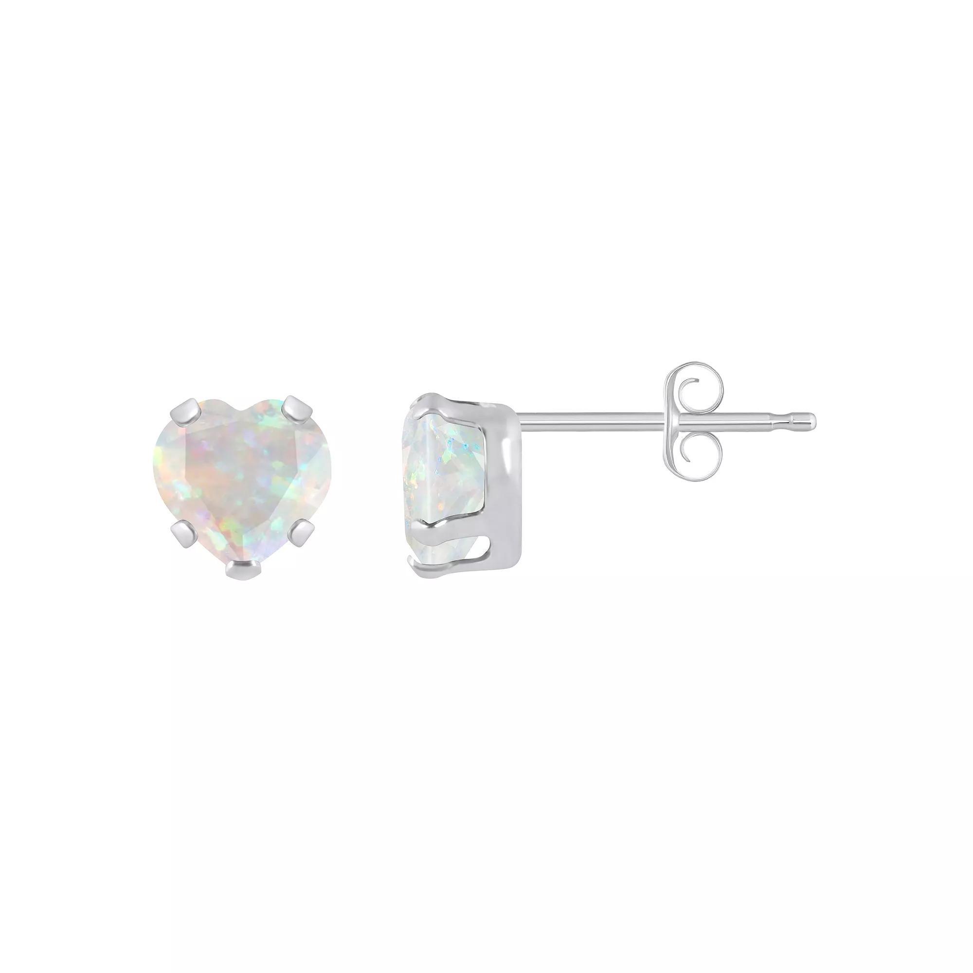 Celebration Gems 10k White Gold 5 mm Heart Shape Gemstone Stud Earrings, Women's, Created White Product Image