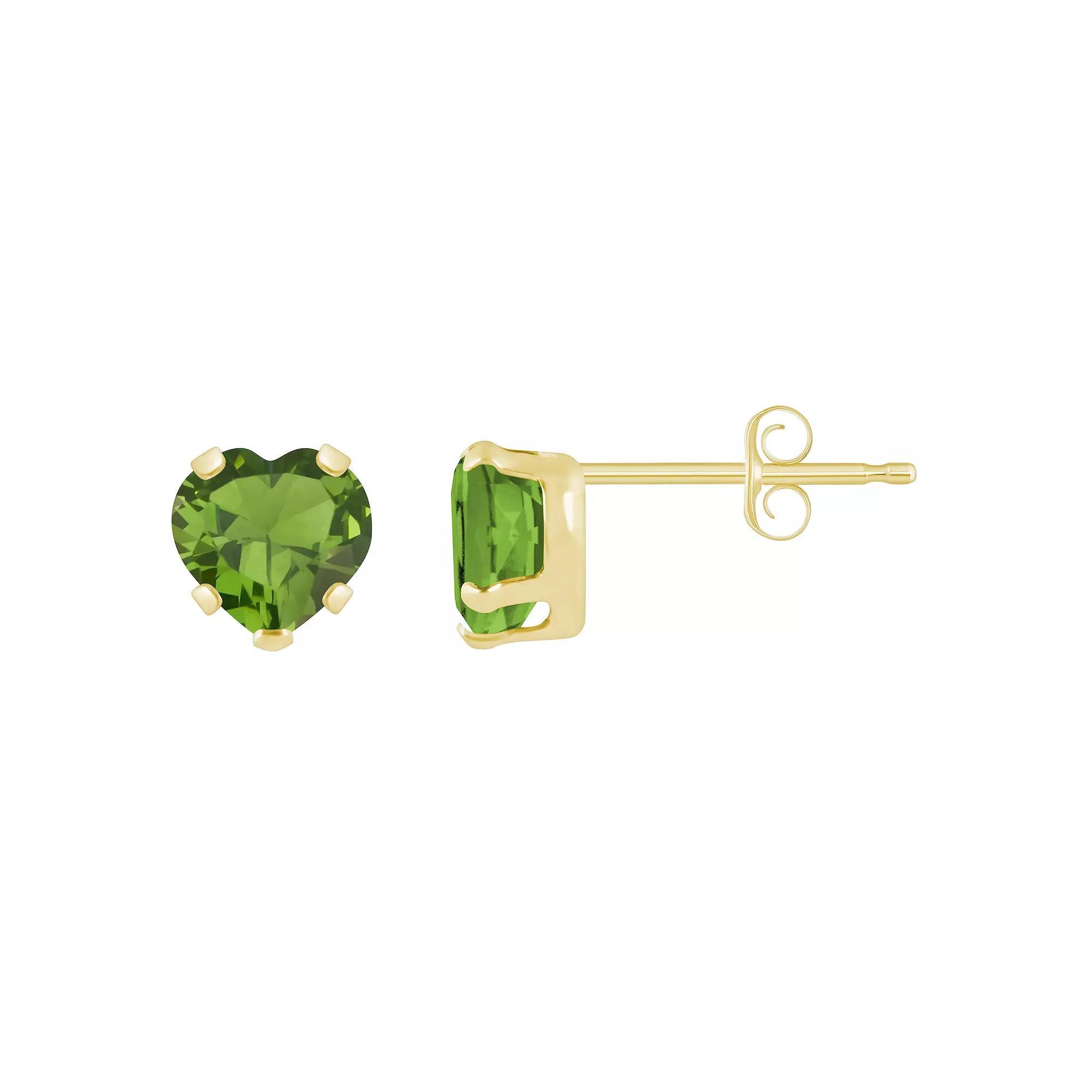 Celebration Gems 10k White Gold 5 mm Heart Shape Gemstone Stud Earrings, Women's, Peridot Product Image