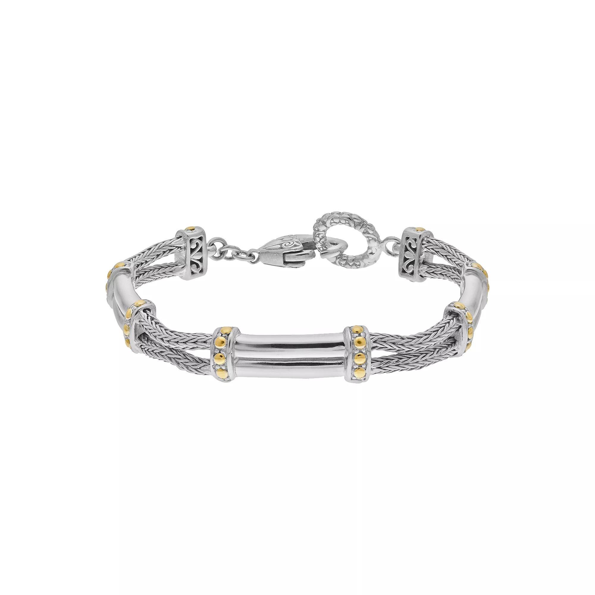 Two Tone Sterling Silver Braided Link Bracelet, Womens Product Image