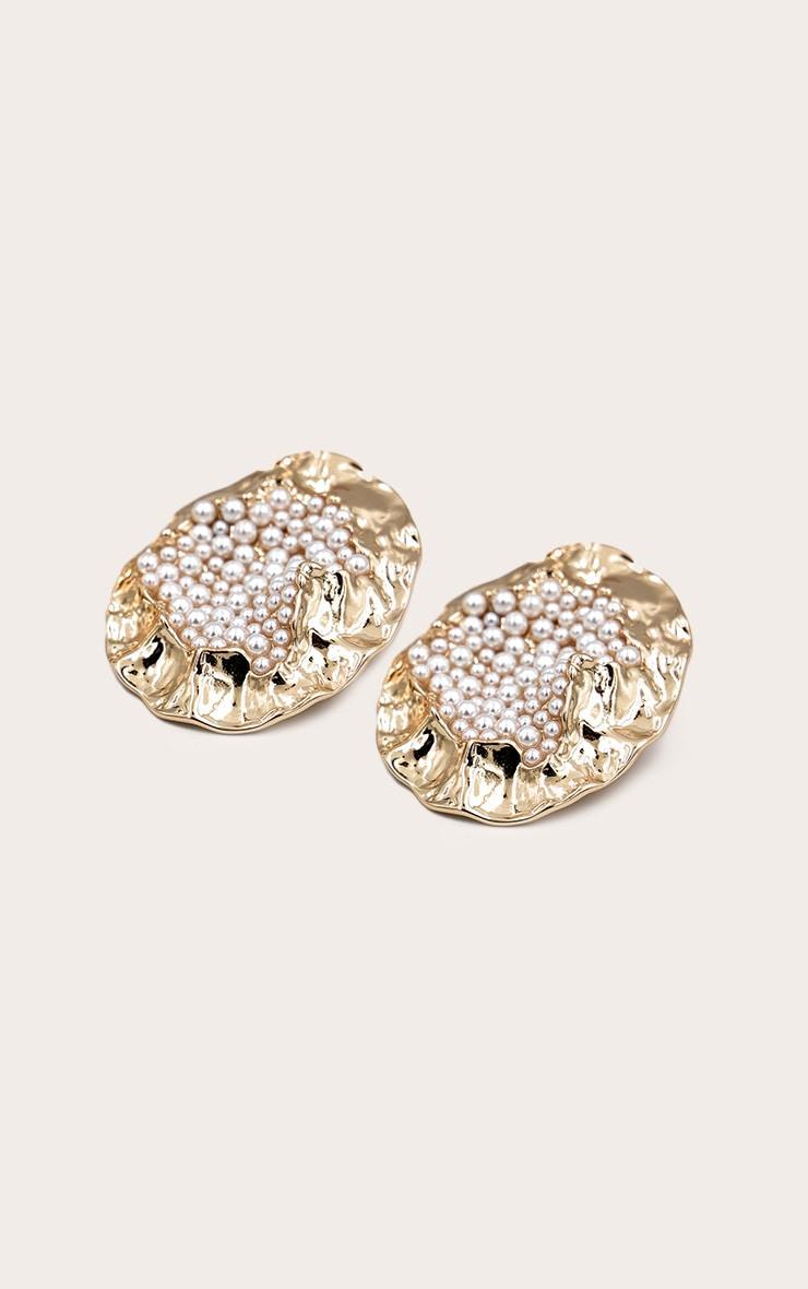 Gold Texture Pearl Center Statement Earings Product Image