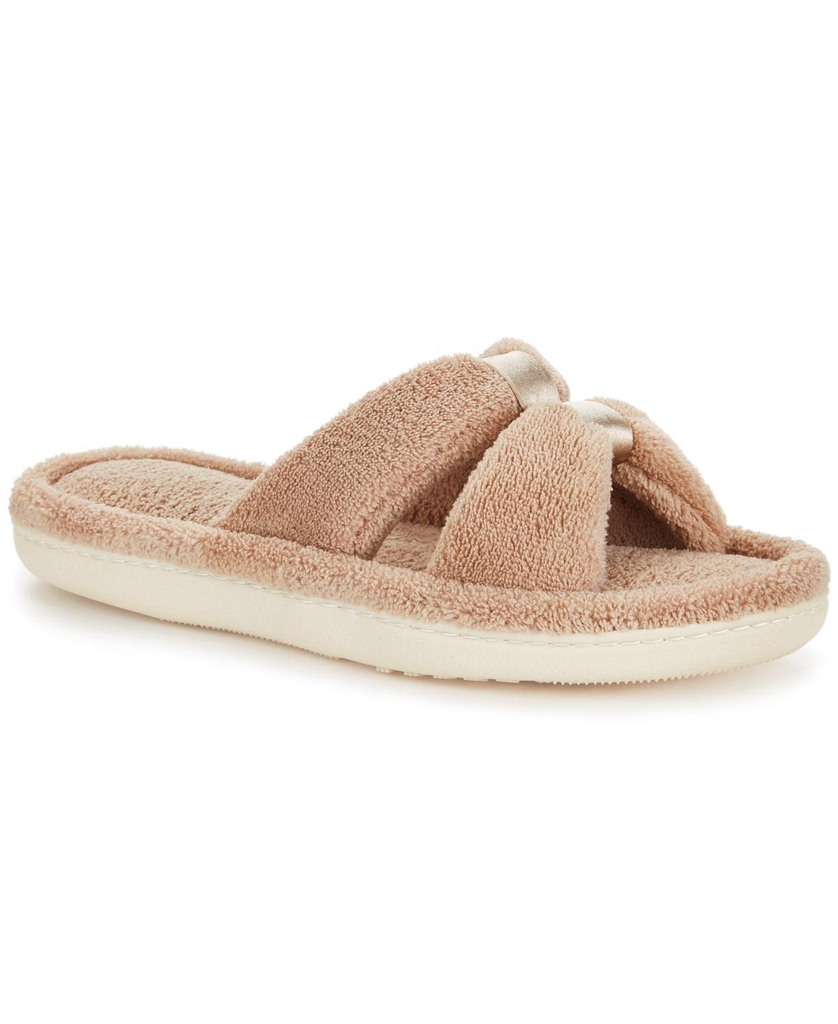 Women's isotoner Memory Foam Microterry X-Slide Slippers with Satin Trim, Size: 7-8, Black Product Image