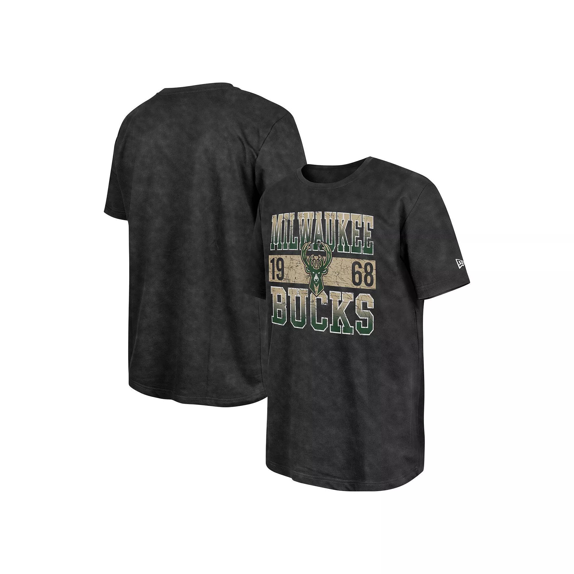 Men's New Era Black Milwaukee Bucks Enzyme Washed Oversized T-Shirt, Size: Small Product Image