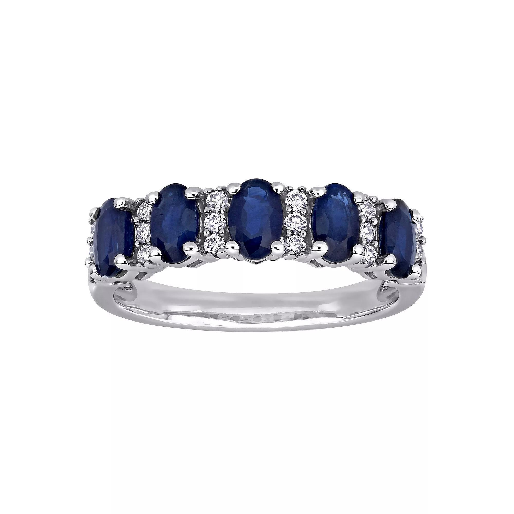 Stella Grace 14k White Gold Blue Sapphire & 1/6 Carat T.W. Diamond Semi-Eternity Ring, Women's, Size: 8 Product Image