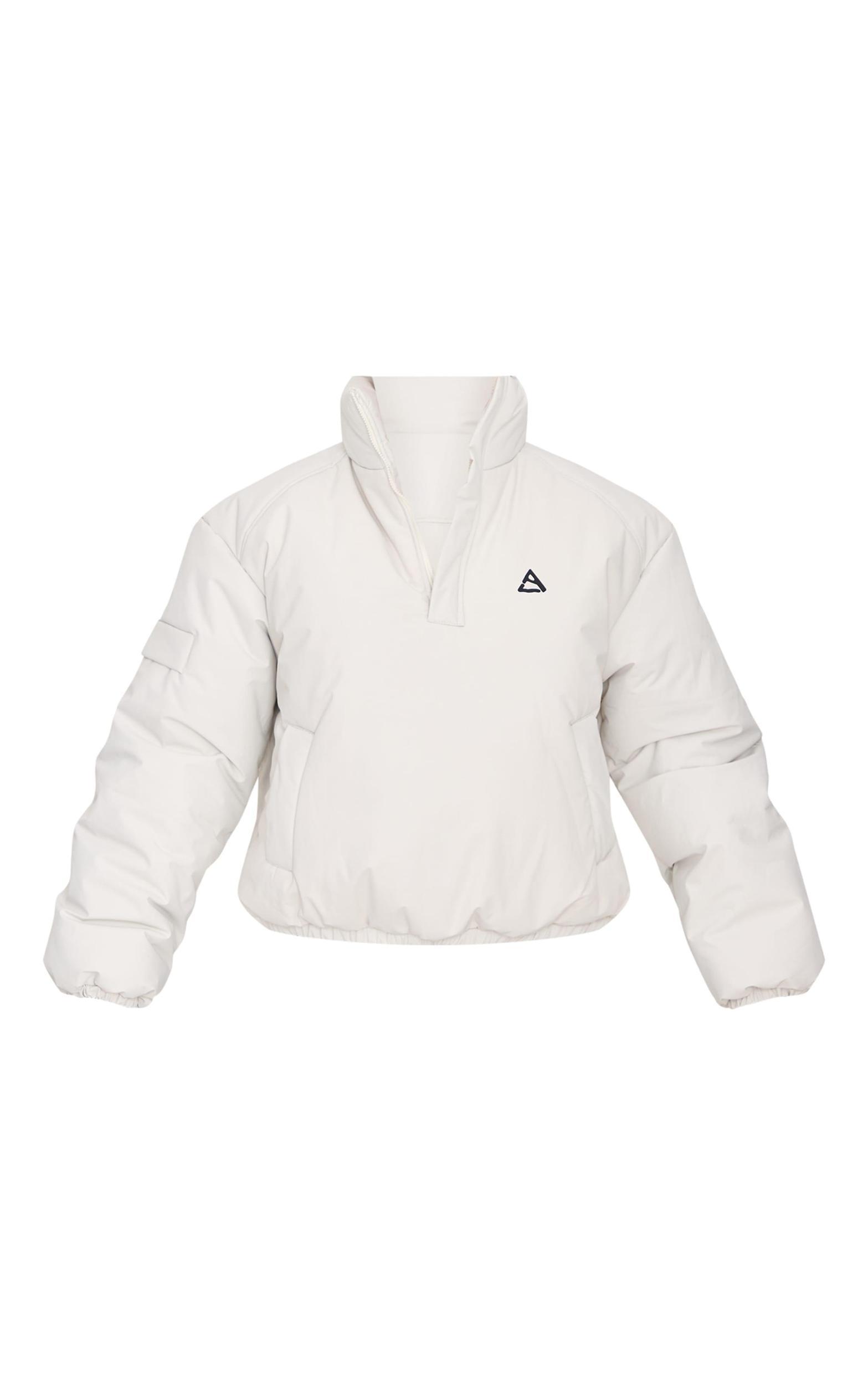 Cream High Neck Cropped Puffer Jacket Product Image