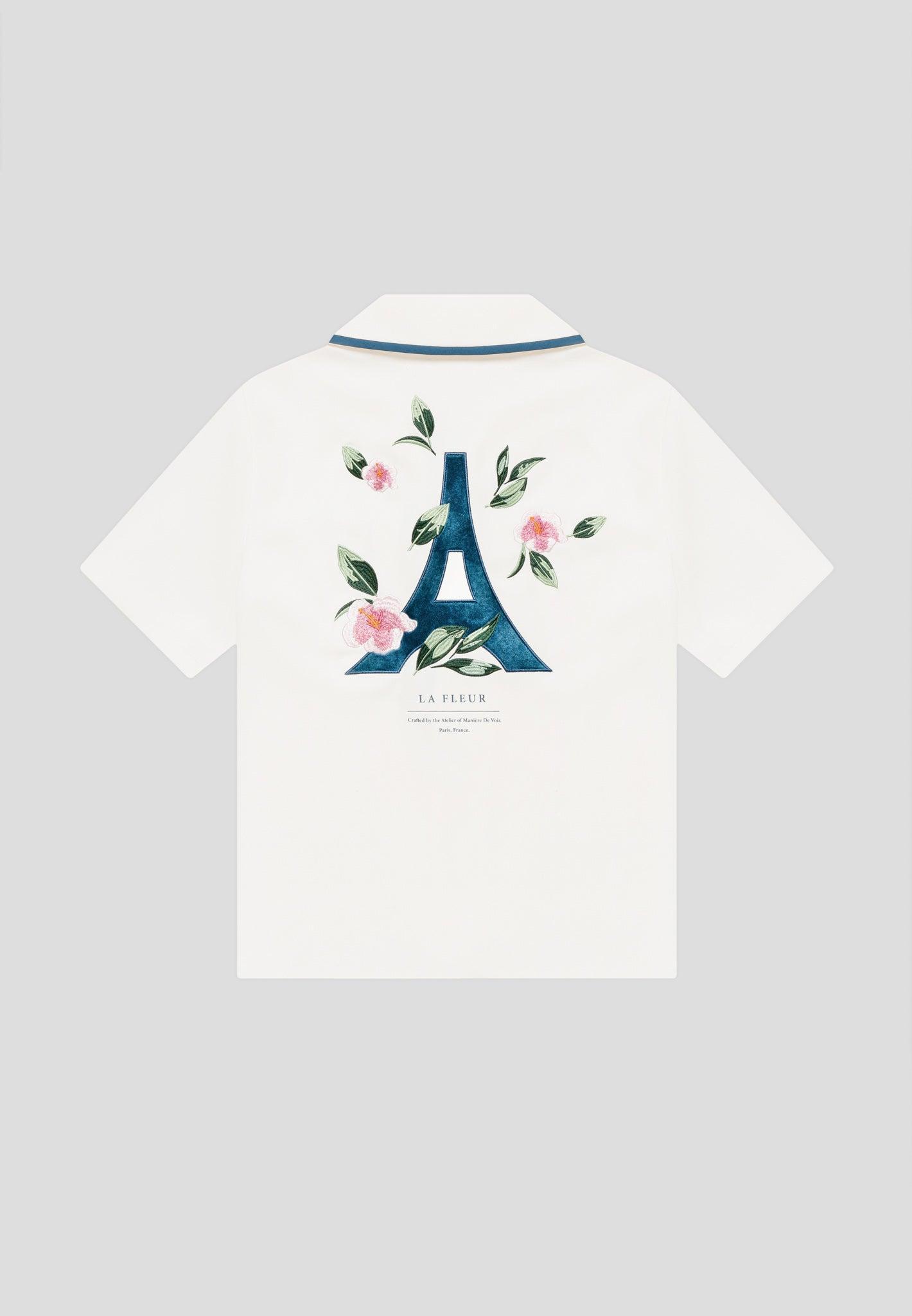 Velvet Eiffel Bowling Shirt - Cream/Blue Male Product Image