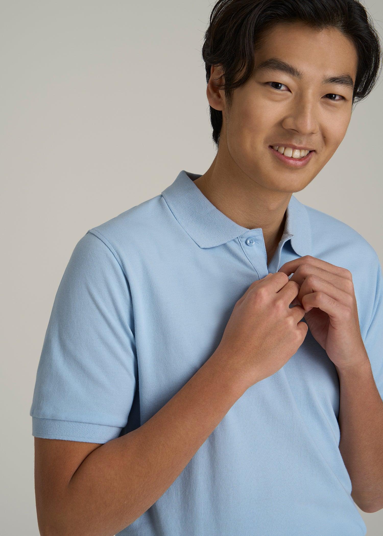 Men's Tall Classic Polo with Embroidered Logo in Ice Blue Product Image