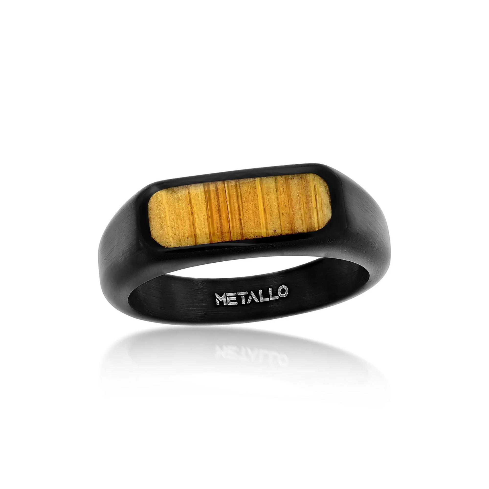 Metallo Steel Black-Plated Wood Ring, Mens Stainless Product Image