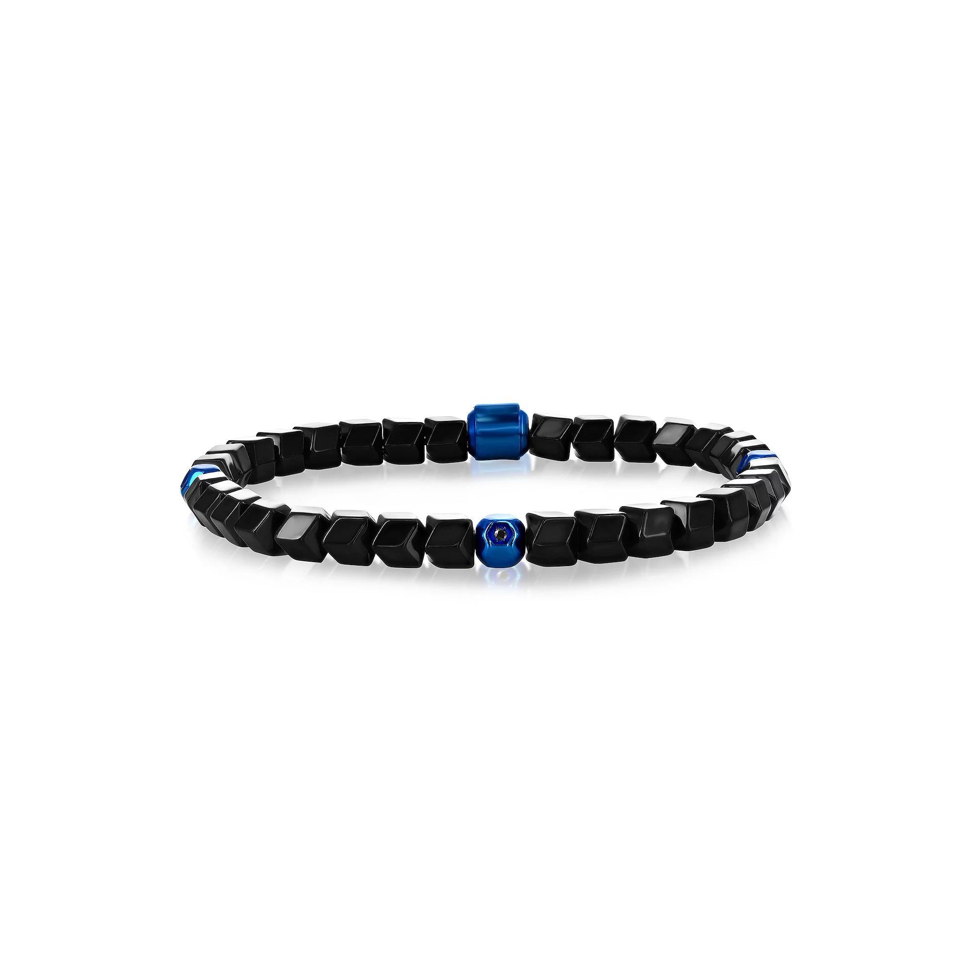 Metallo Multi-Cut Beaded Bracelet, Men's, Size: 8.5", Black Blue Tone Product Image