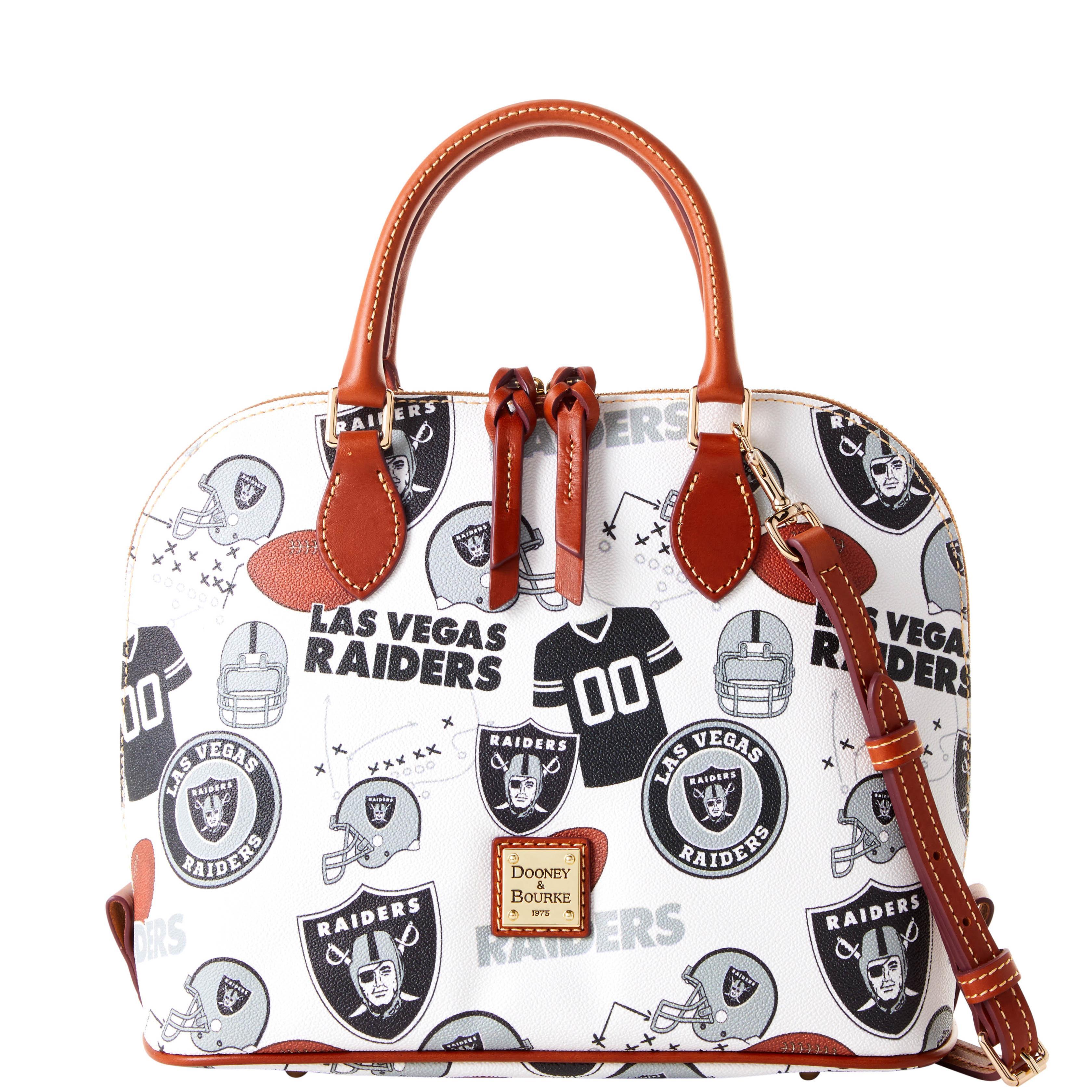 Dooney & Bourke Womens NFL Raiders Zip Zip Coated Cotton Satchel Bag in White Multi Product Image
