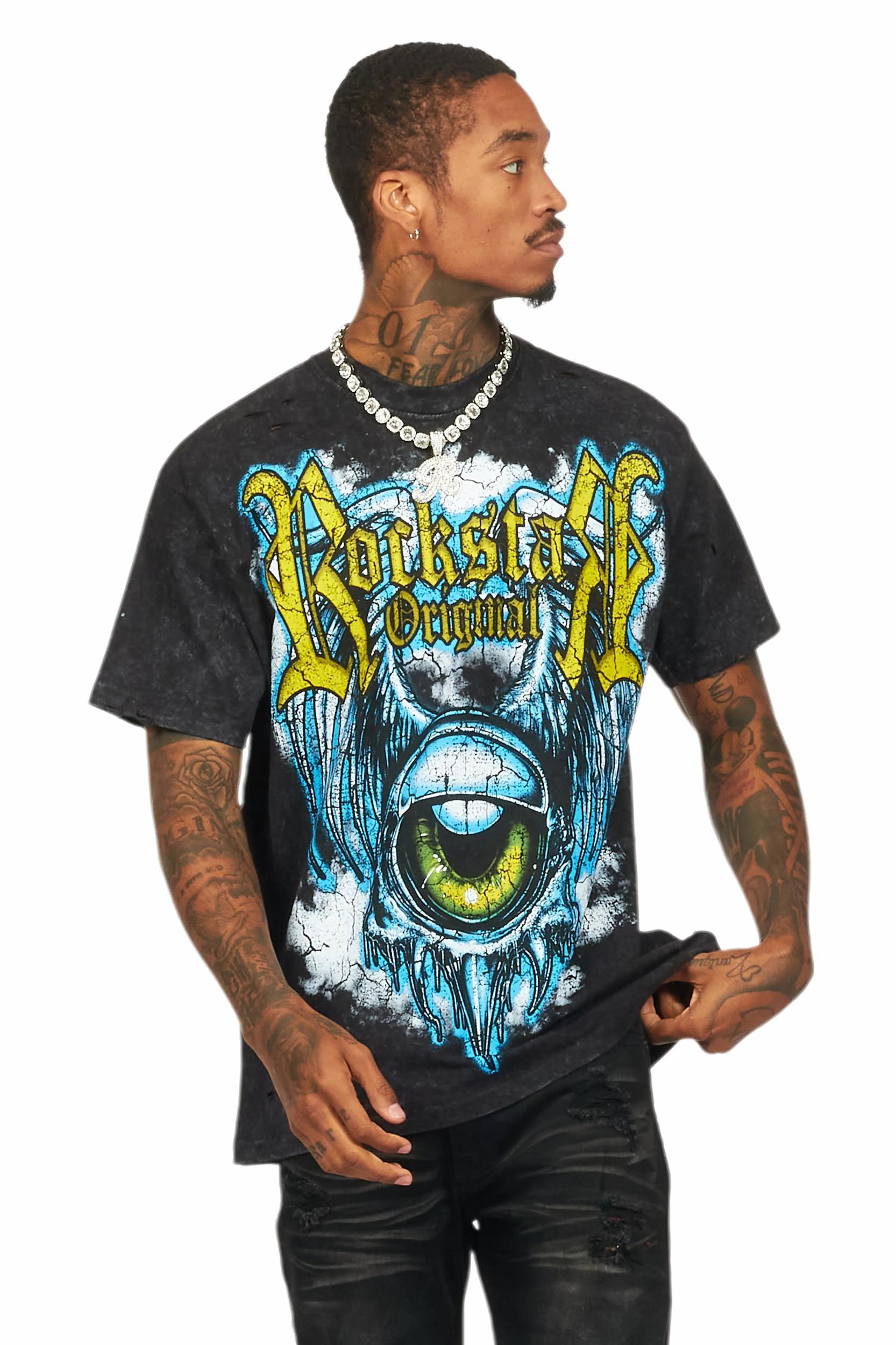 Fenton Vintage Black Oversized Graphic T-Shirt Male Product Image