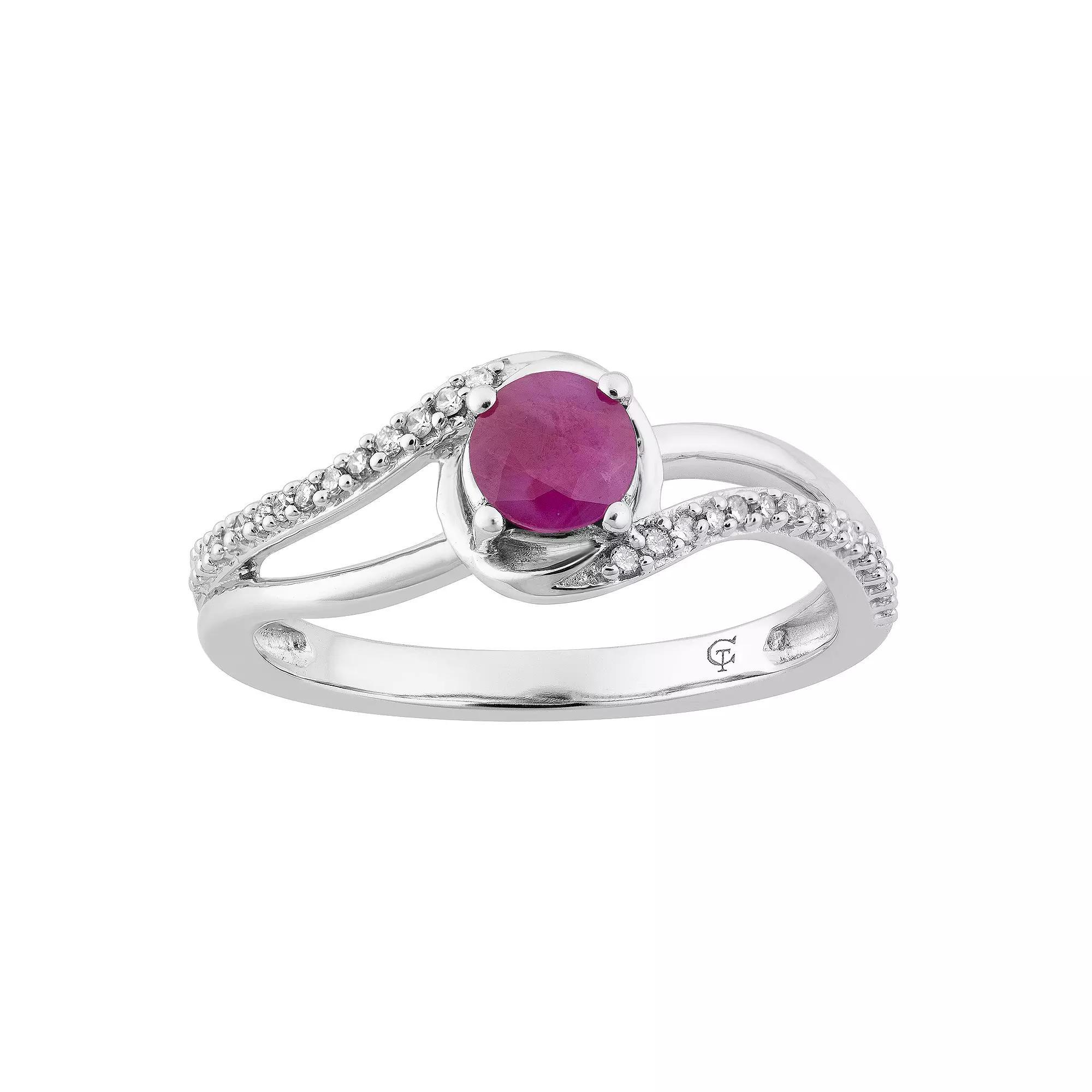 10k White Gold Ruby & 1/8 Carat T.W. Diamond Swirl Ring, Womens 10k Whgold Product Image