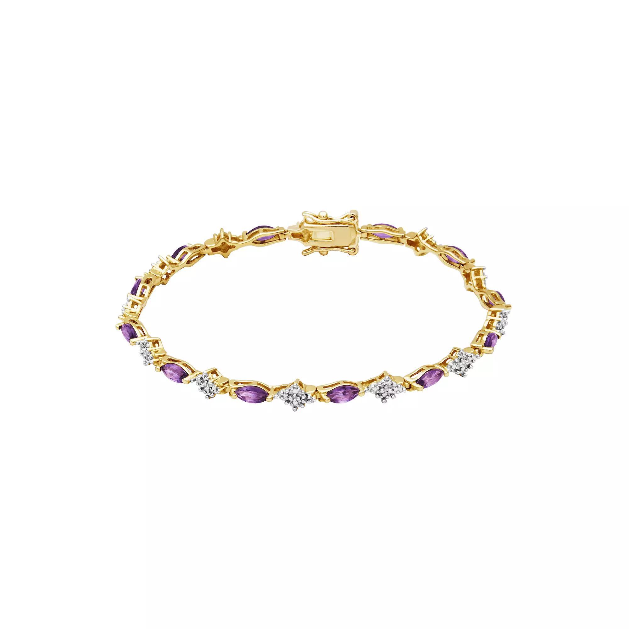 18k Gold-Over-Silver African Amethyst and Diamond Accent Bracelet, Women's, Size: 7.25, Purple Product Image