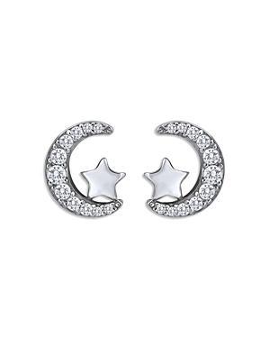 Aleure Precioso Sterling Silver Cubic Zirconia Moon & Star Stud Earrings, Women's, Gold Tone Product Image