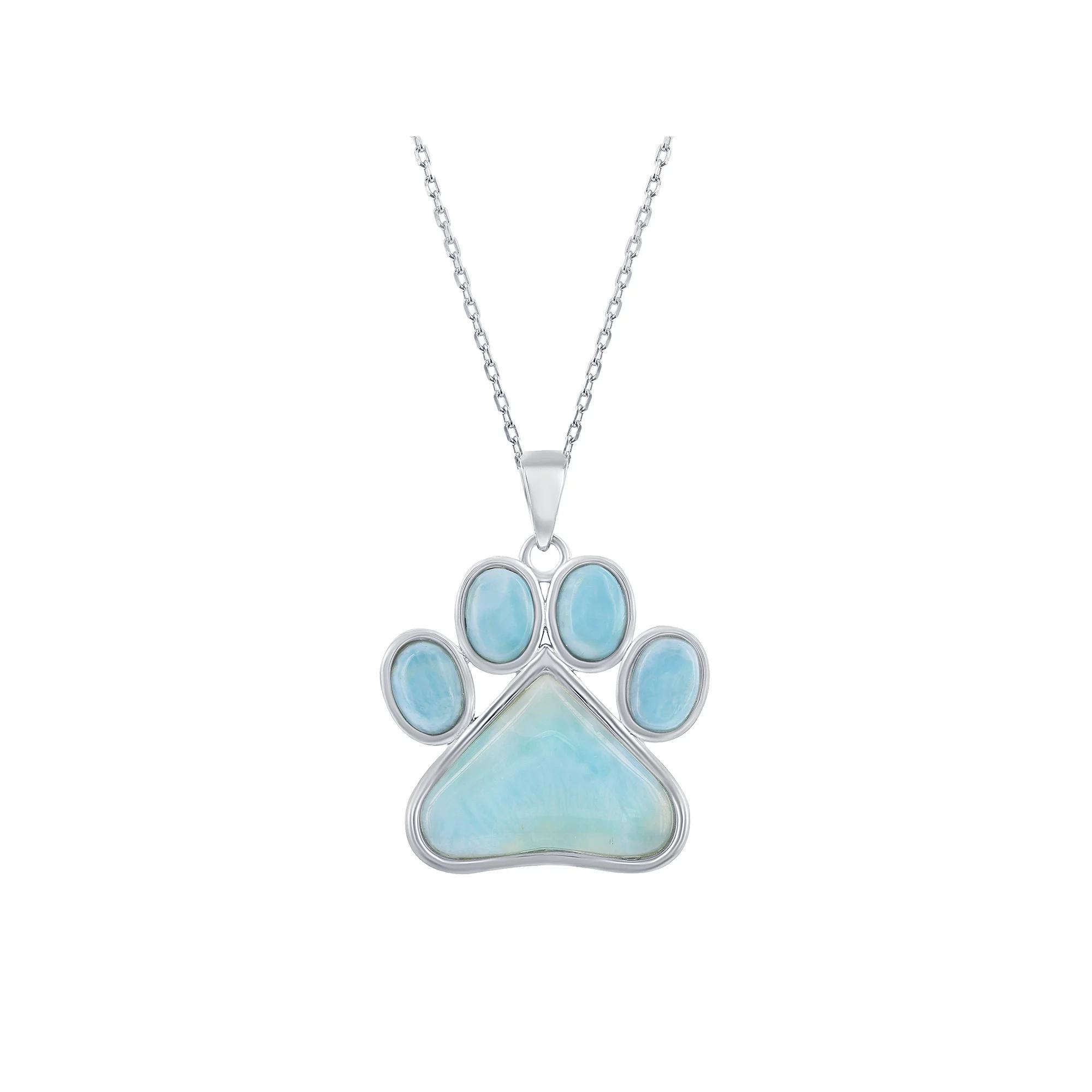Sterling Silver Larimar Paw Print Pendant Necklace, Women's, Size: 18", Silvertone Product Image