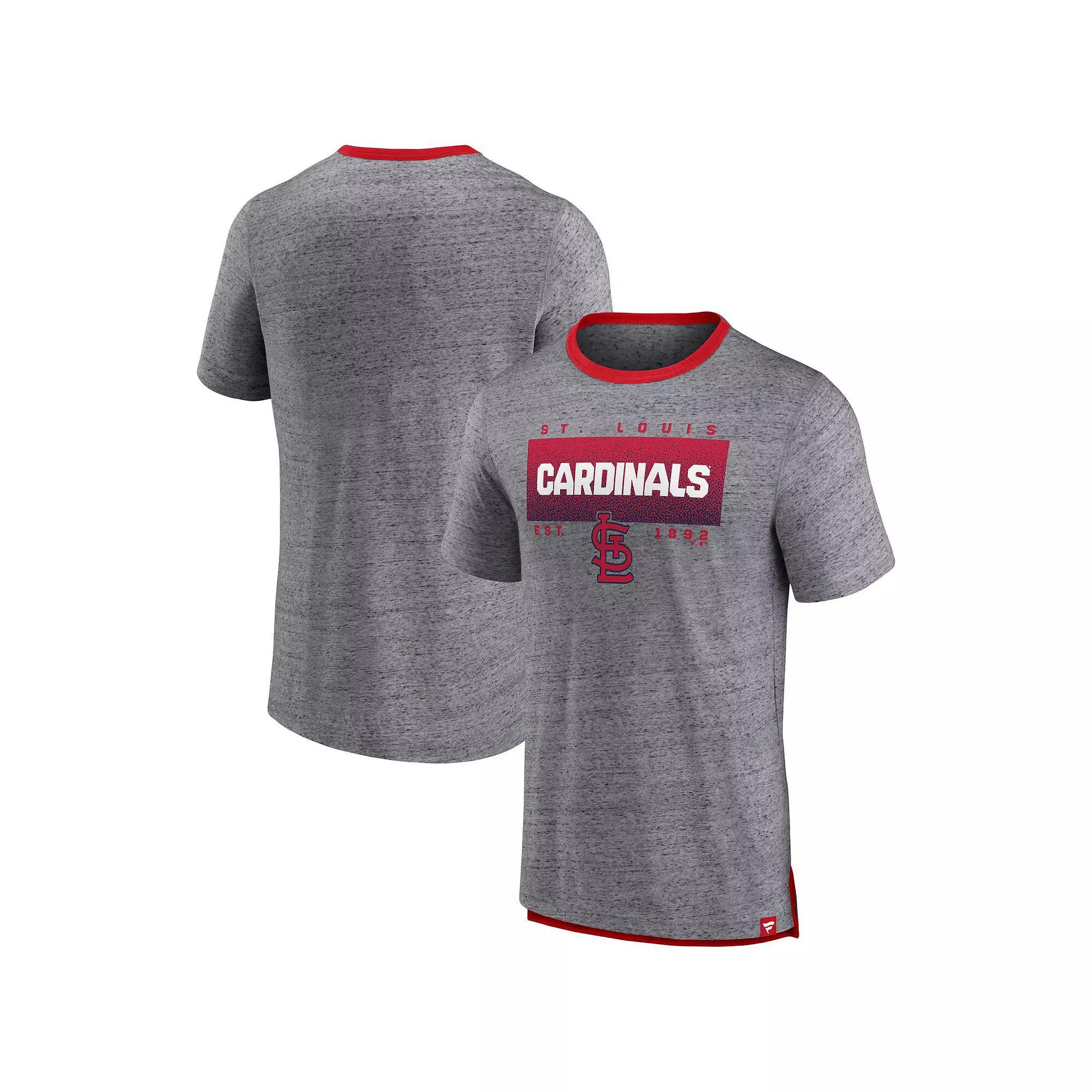Men's Fanatics Branded Heathered Gray St. Louis Cardinals Iconic Team Element Speckled Ringer T-Shirt, Size: Large, Grey Product Image