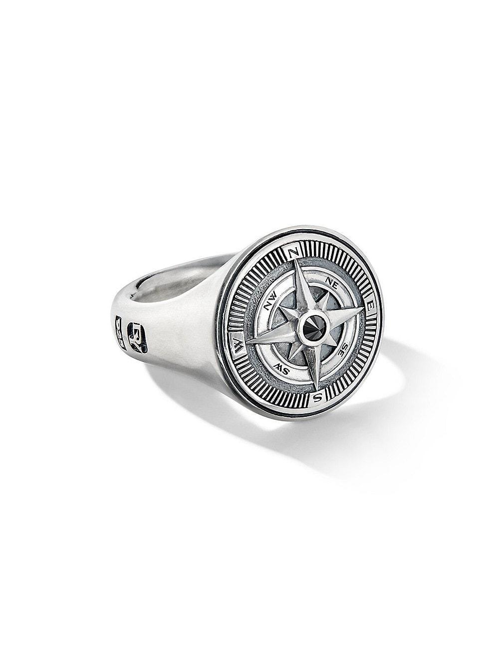 David Yurman Mens Sterling Silver Maritime Compass Signet Ring with Black Diamond Product Image