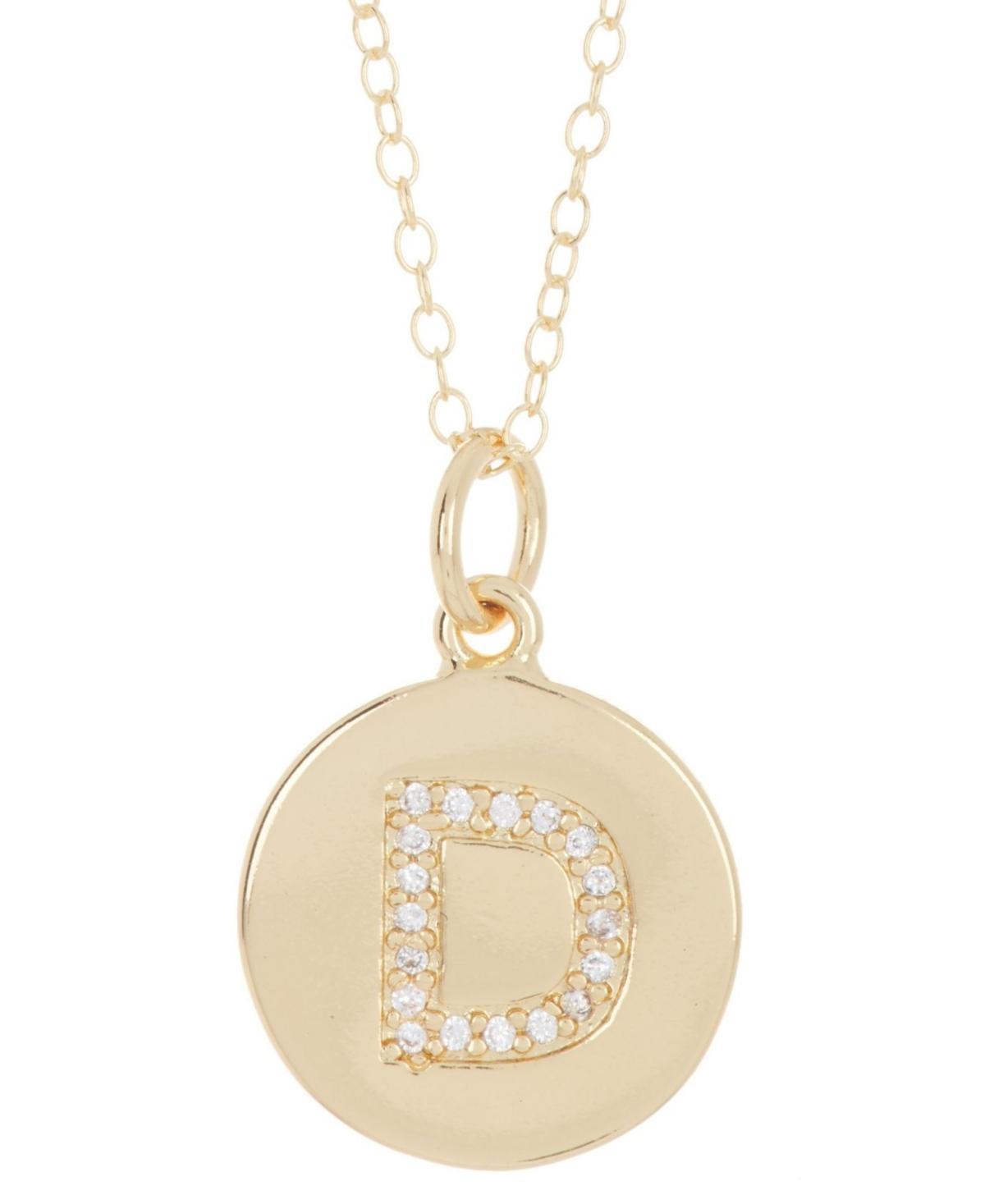 Adornia 14k Gold Plated Cubic Zirconia Engraved Letter Disc Pendant Necklace, Women's, Size: 18", Gold Tone T Product Image