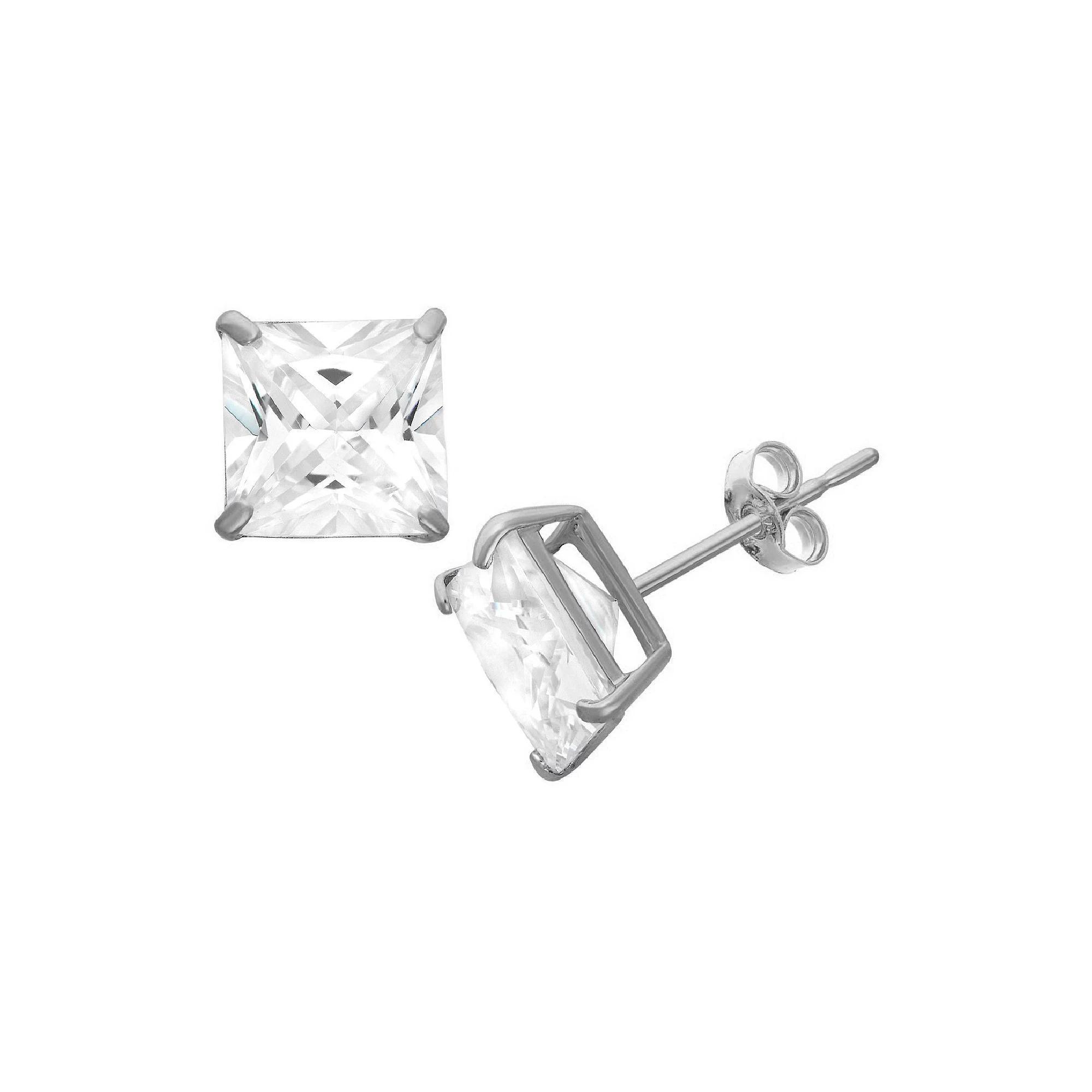 Designs by Gioelli Men's Sterling Silver Cubic Zirconia Square Stud Earrings, Silver Tone Product Image