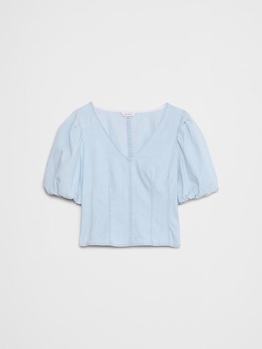 Bubble-Sleeve Seamed Poplin Top Product Image
