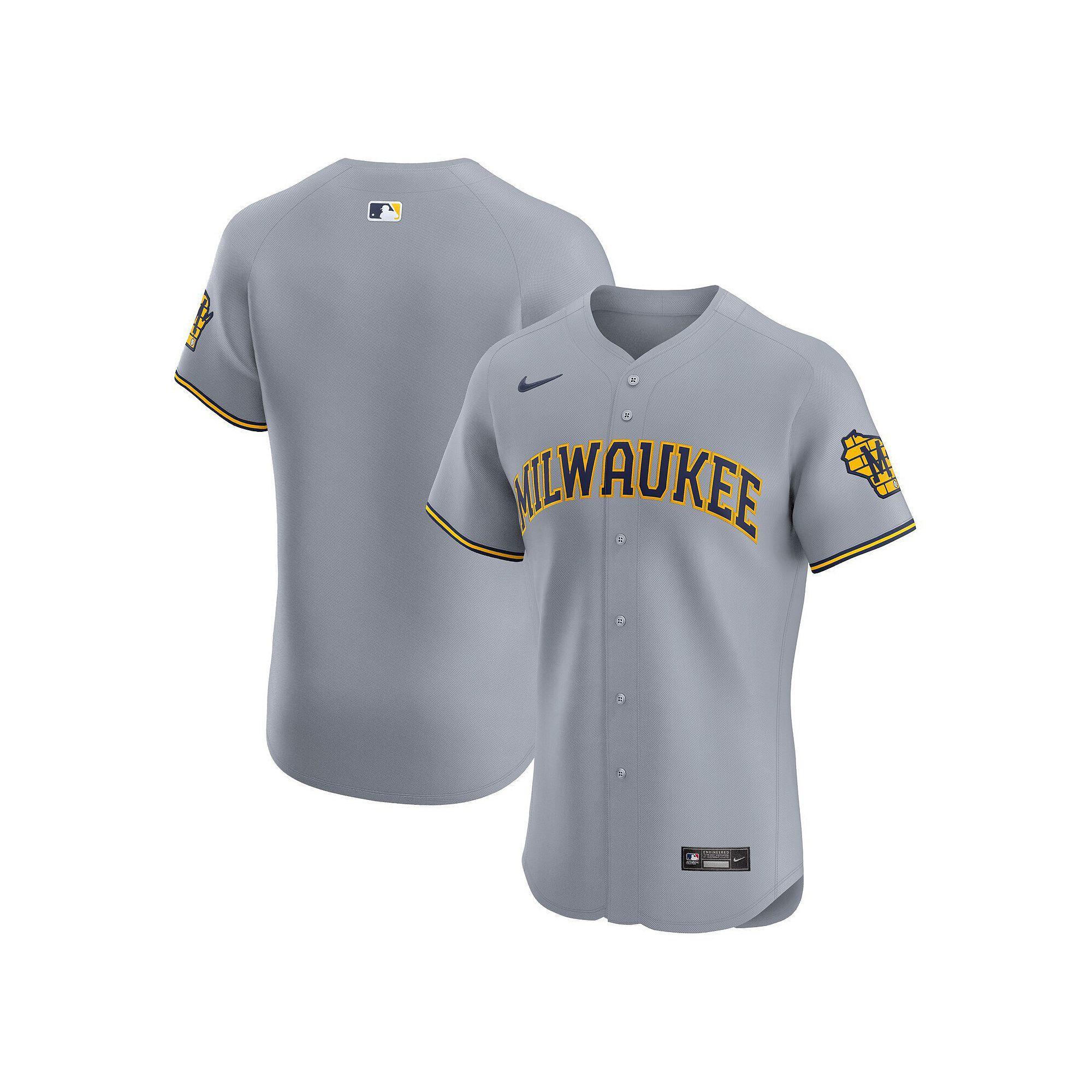 Men's Nike Gray Milwaukee Brewers Road Vapor Premier Elite Patch Jersey, Size: 40, Grey Product Image