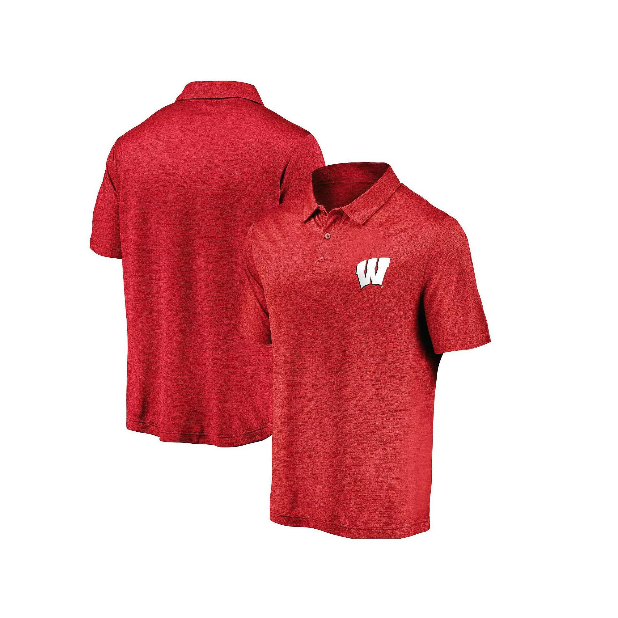 Men's Fanatics Branded Red Wisconsin Badgers Primary Logo Striated Polo, Size: 5XL Product Image