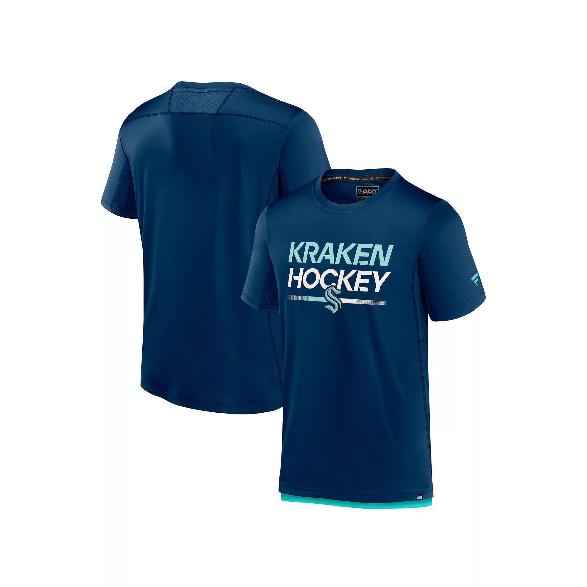 Men's Fanatics Branded  Deep Sea Blue Seattle Kraken Authentic Pro Tech T-Shirt, Size: 2XL, Krk Blue Product Image