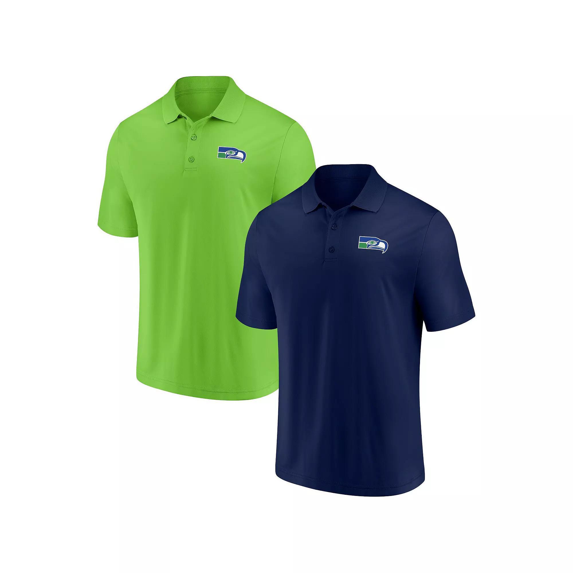Men's Fanatics Branded College Navy/Neon Green Seattle Seahawks Home and Away 2-Pack Polo Set, Size: Medium, Blue Product Image
