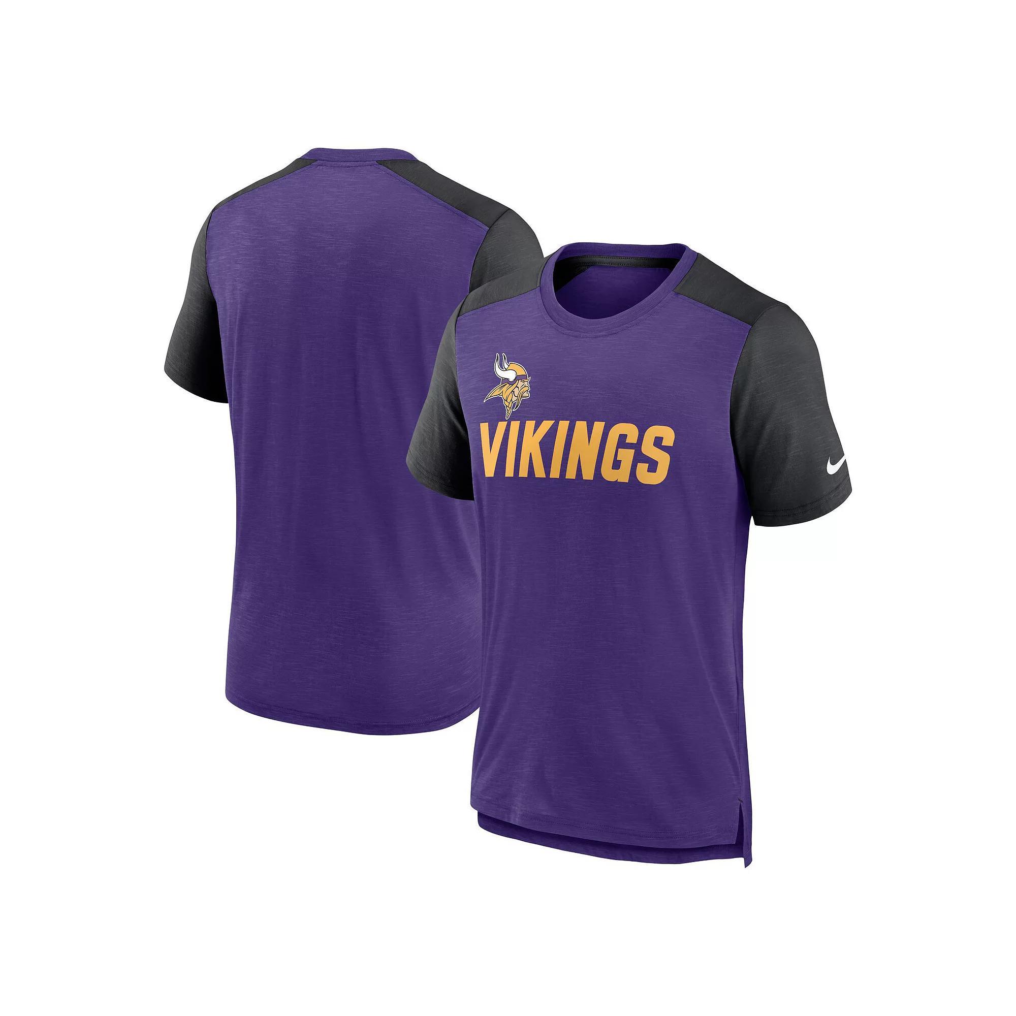 Men's Nike Heathered Purple/Heathered Black Minnesota Vikings Color Block Team Name T-Shirt, Size: Large Product Image