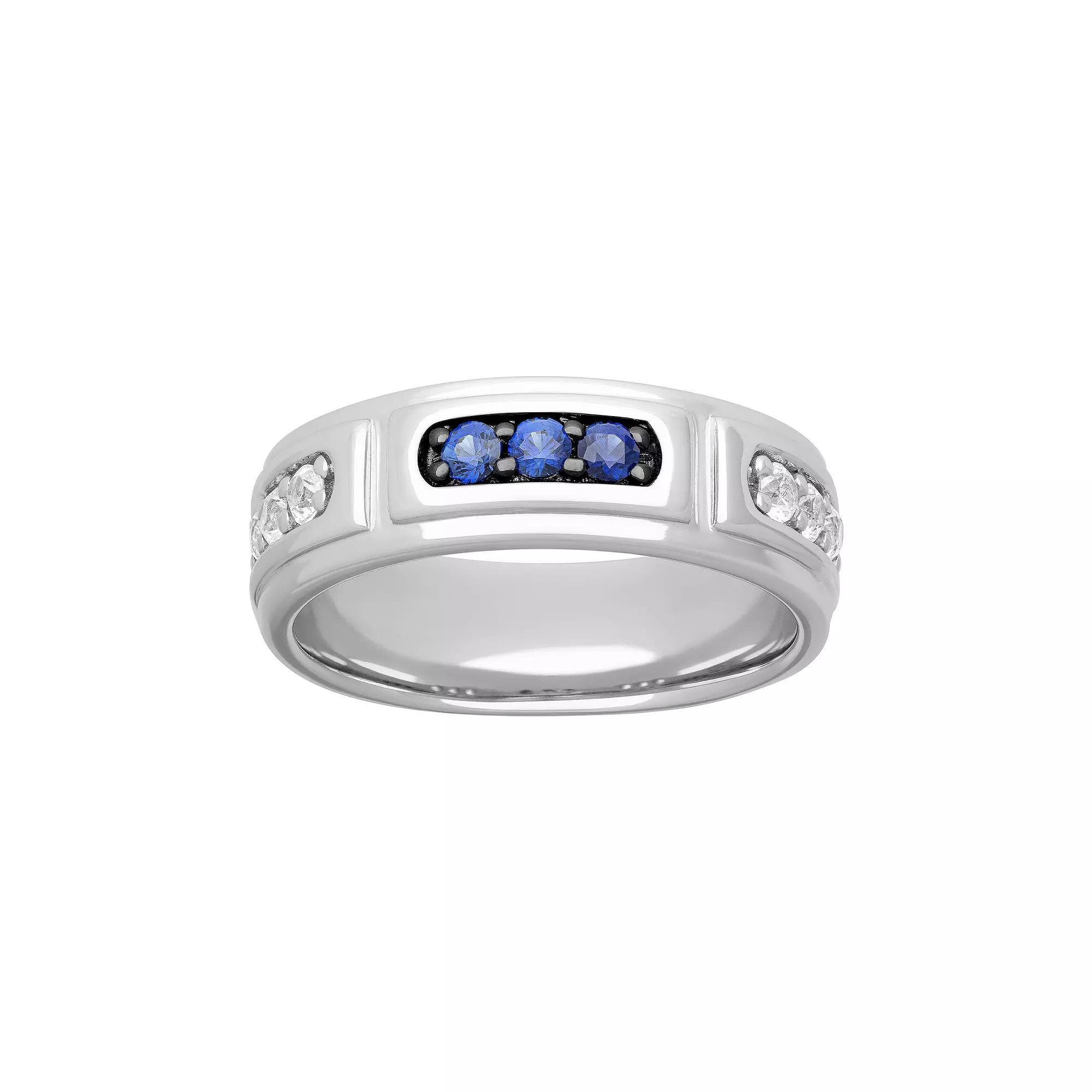 AXL Men's Sterling Silver Lab-Created Blue & White Sapphire Band, Size: 11 Product Image