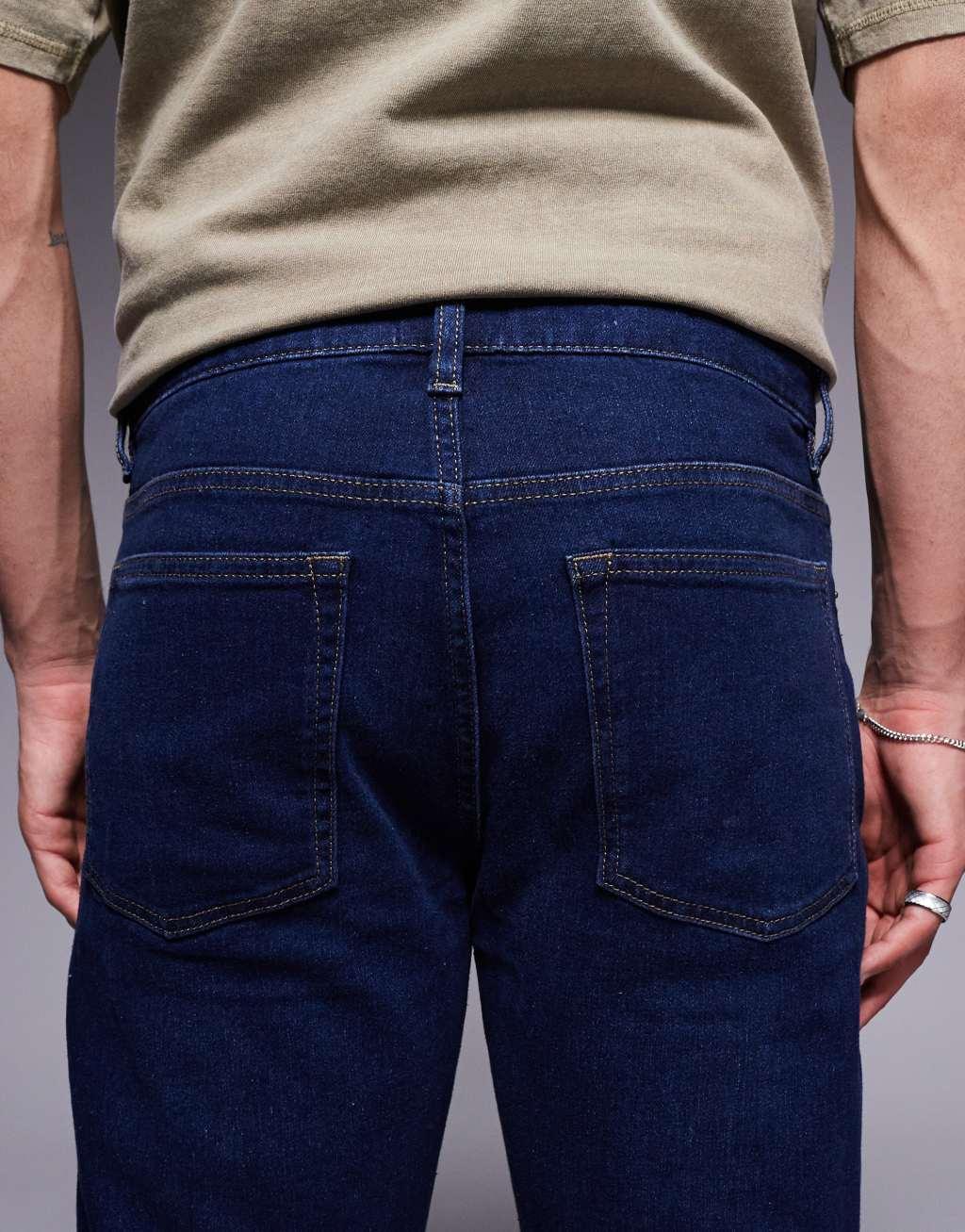 River Island Slim Fit Jeans In Dark Wash Blue Product Image
