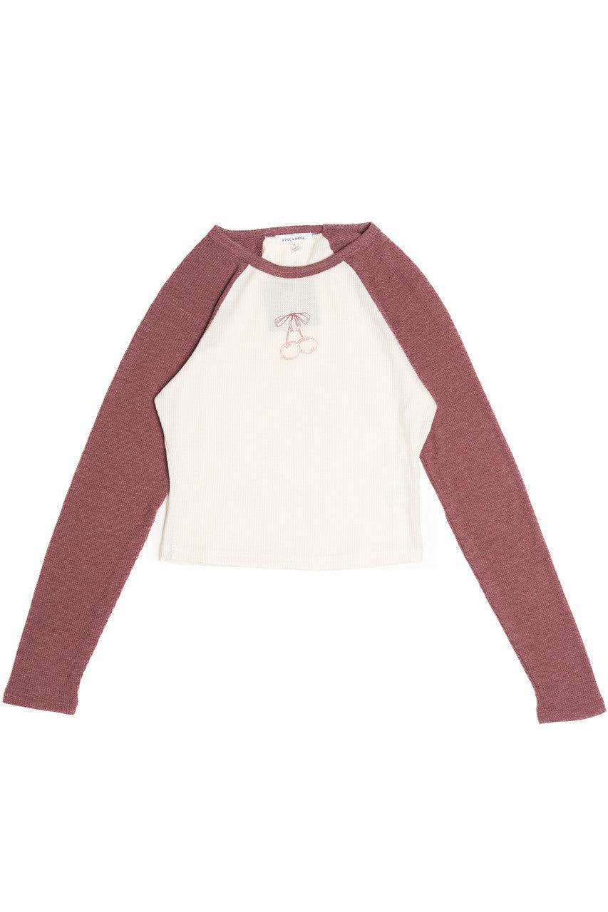 Cherry Waffle Weave Long Sleeve Baseball Tee Product Image
