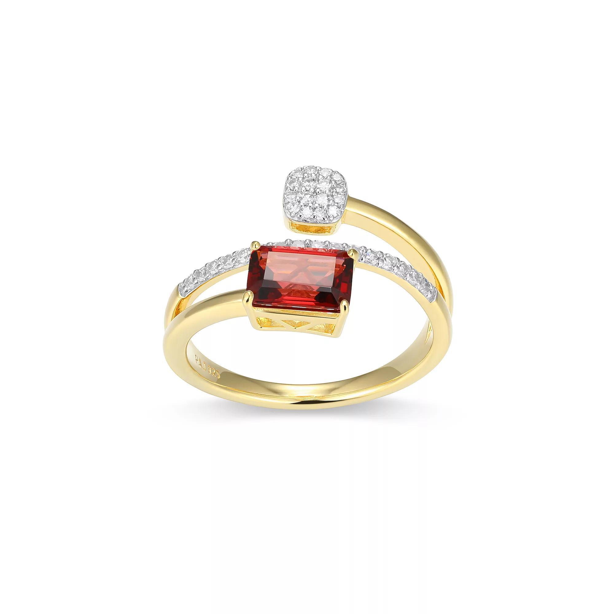 18k Gold and Rhodium Over Sterling Silver 1/5 Carat T.W. Lab-Grown Diamond Emerald Cut Bypass Birthstone Ring, Women's, Size: 6, Created Blue Sept Product Image